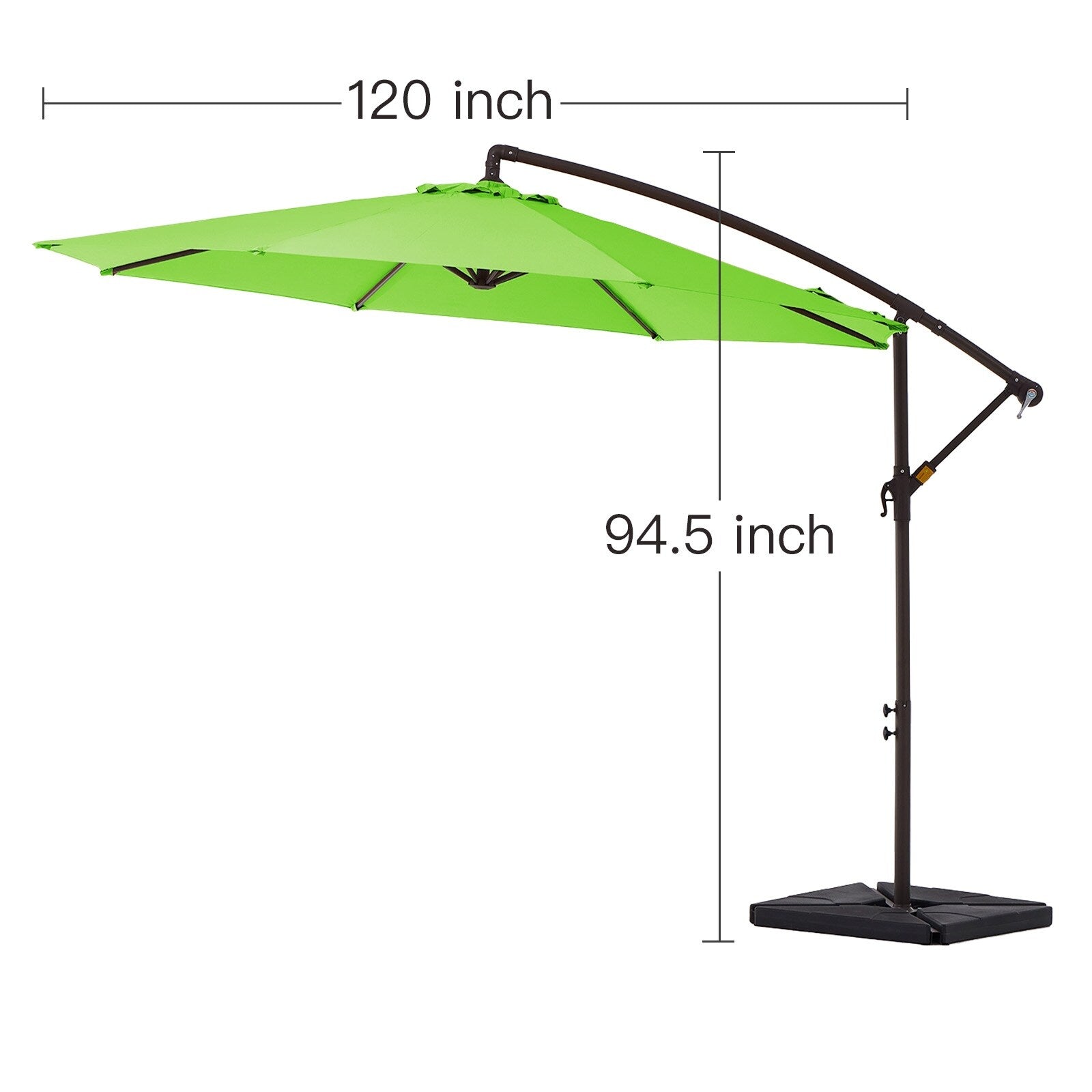 Parasol déporté à manivelle en acier de 10 pieds avec base lestée