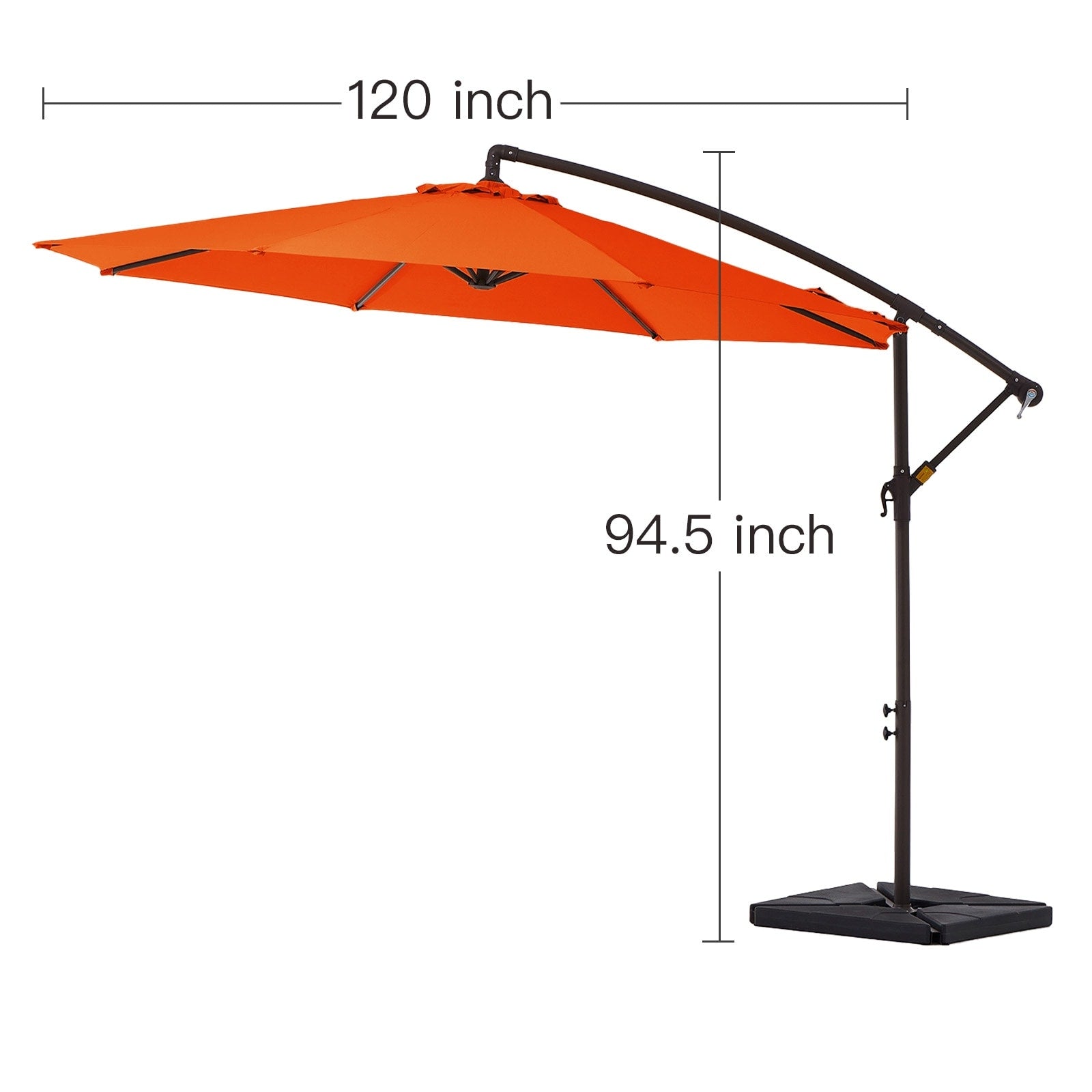 Parasol déporté à manivelle en acier de 10 pieds avec base lestée