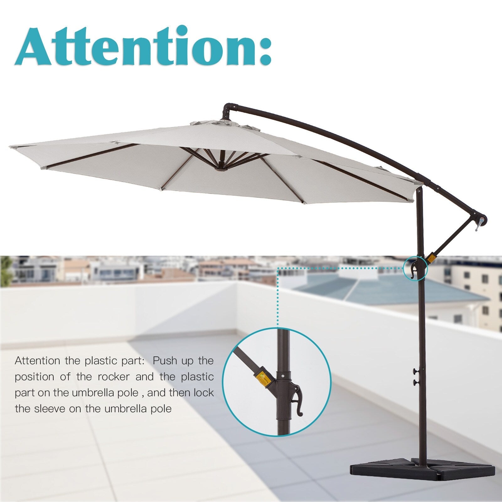 Parasol déporté à manivelle en acier de 10 pieds avec base lestée