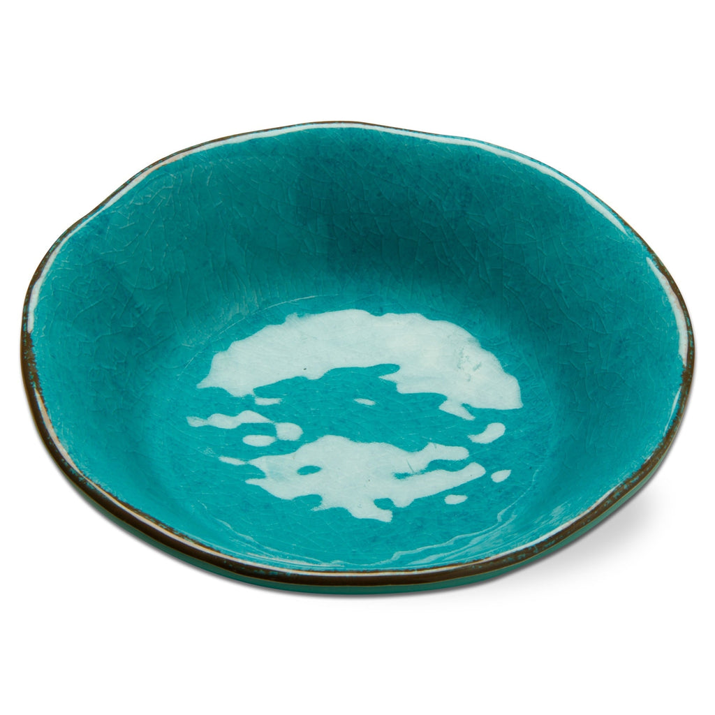 Bols de service en mélamine Veranda, 10 oz, 7 po, émaillés, craquelés, bleu océan, bords ondulés, 4 pièces, lavables au lave-vaisselle, pour l'intérieur et l'extérieur