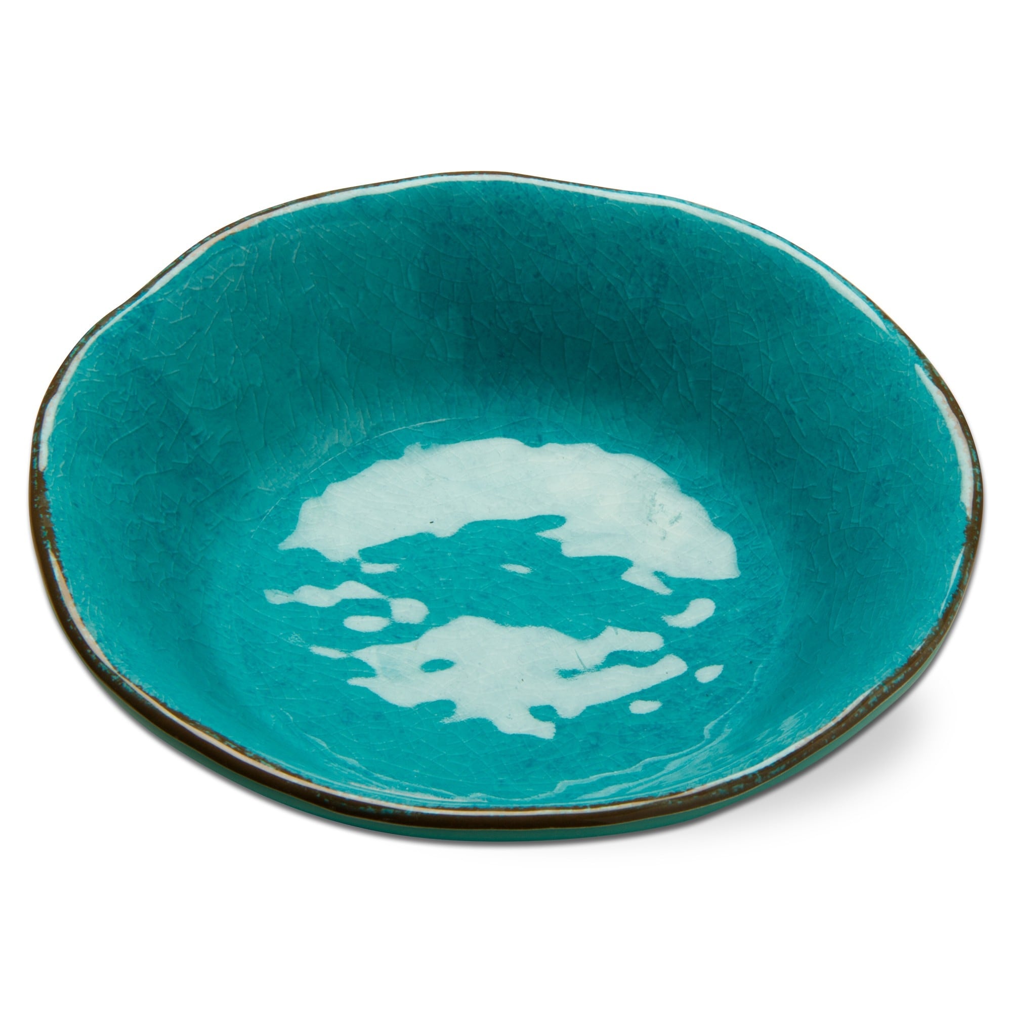Bols de service en mélamine Veranda, 10 oz, 7 po, émaillés, craquelés, bleu océan, bords ondulés, 4 pièces, lavables au lave-vaisselle, pour l'intérieur et l'extérieur
