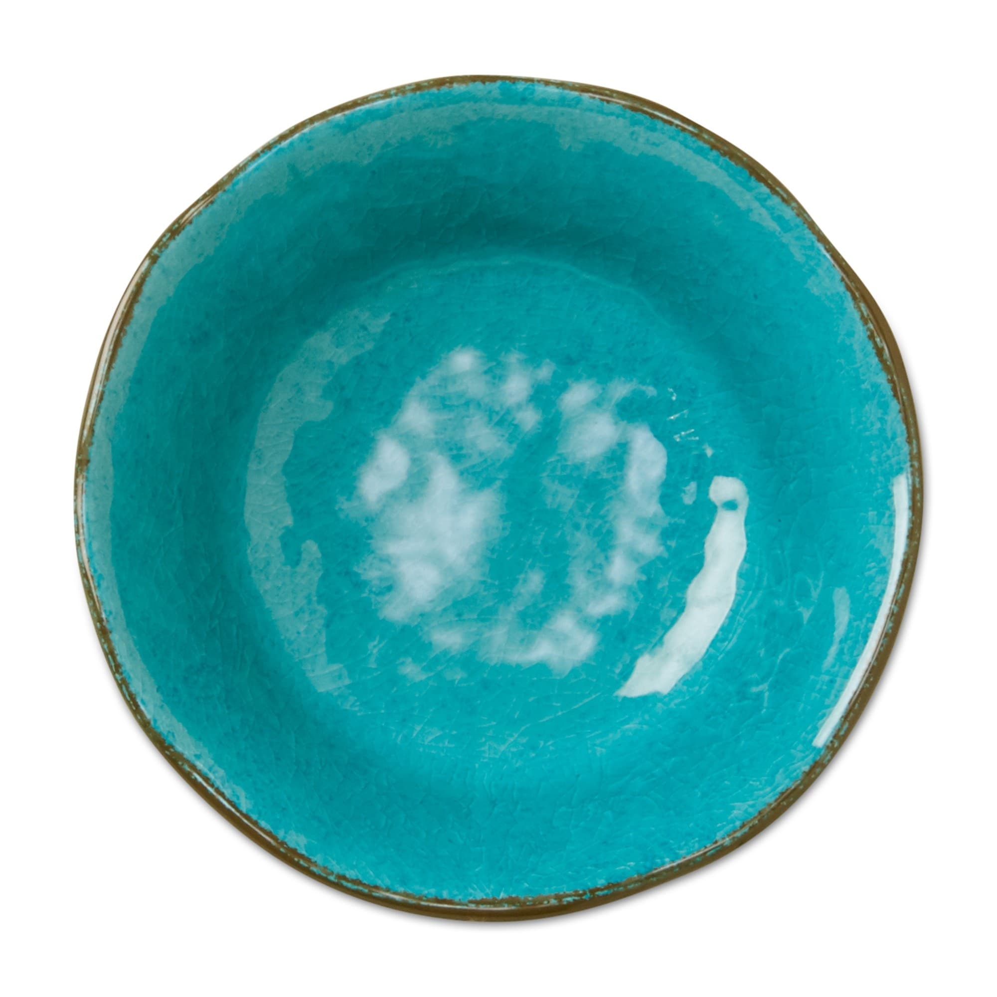 Bols de service en mélamine Veranda, 10 oz, 7 po, émaillés, craquelés, bleu océan, bords ondulés, 4 pièces, lavables au lave-vaisselle, pour l'intérieur et l'extérieur