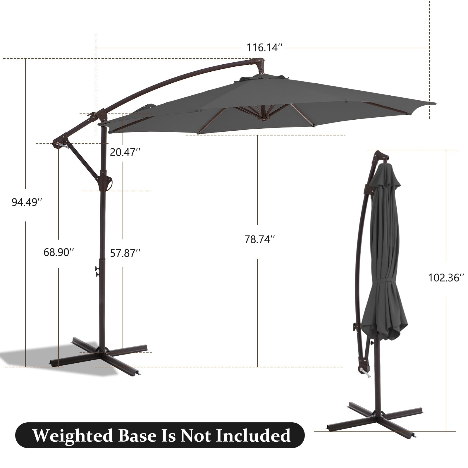 Parasol déporté suspendu à manivelle en acier de 10 pieds