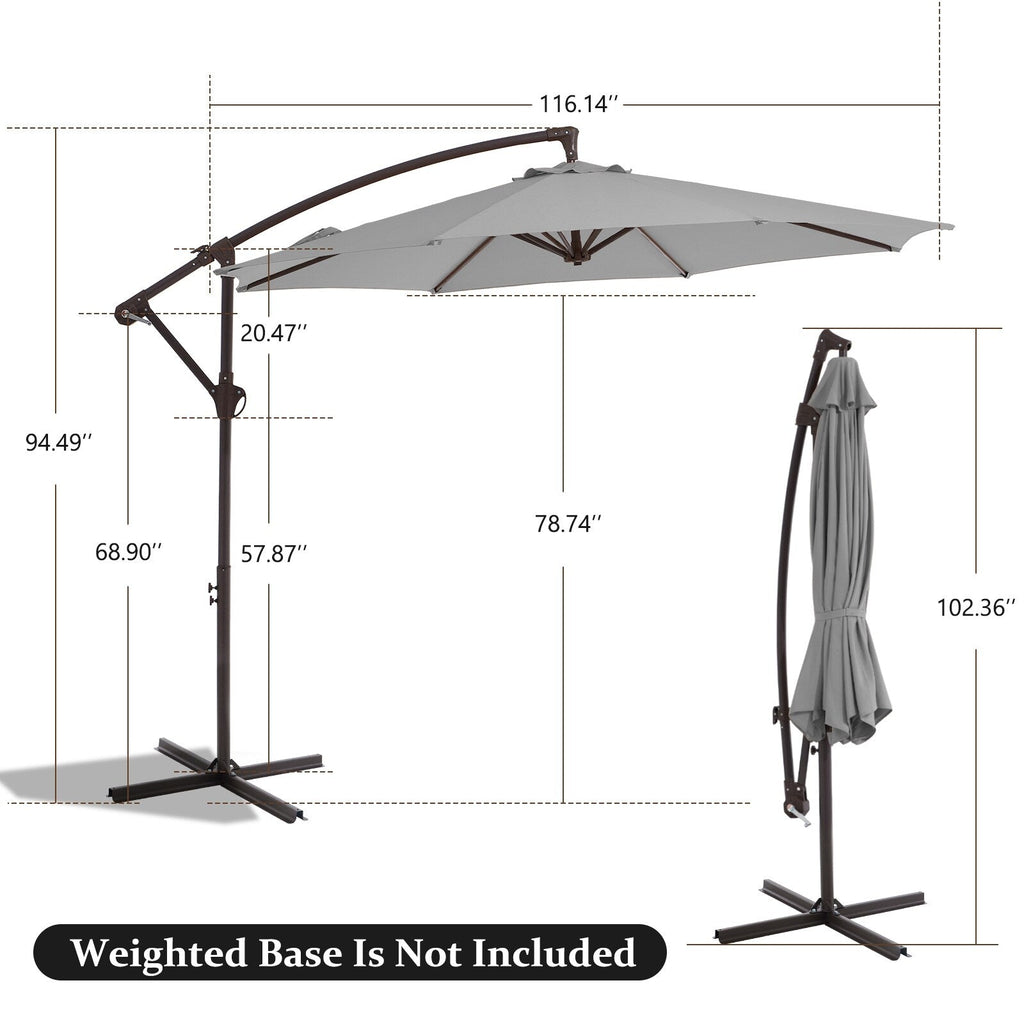 Parasol déporté suspendu à manivelle en acier de 10 pieds