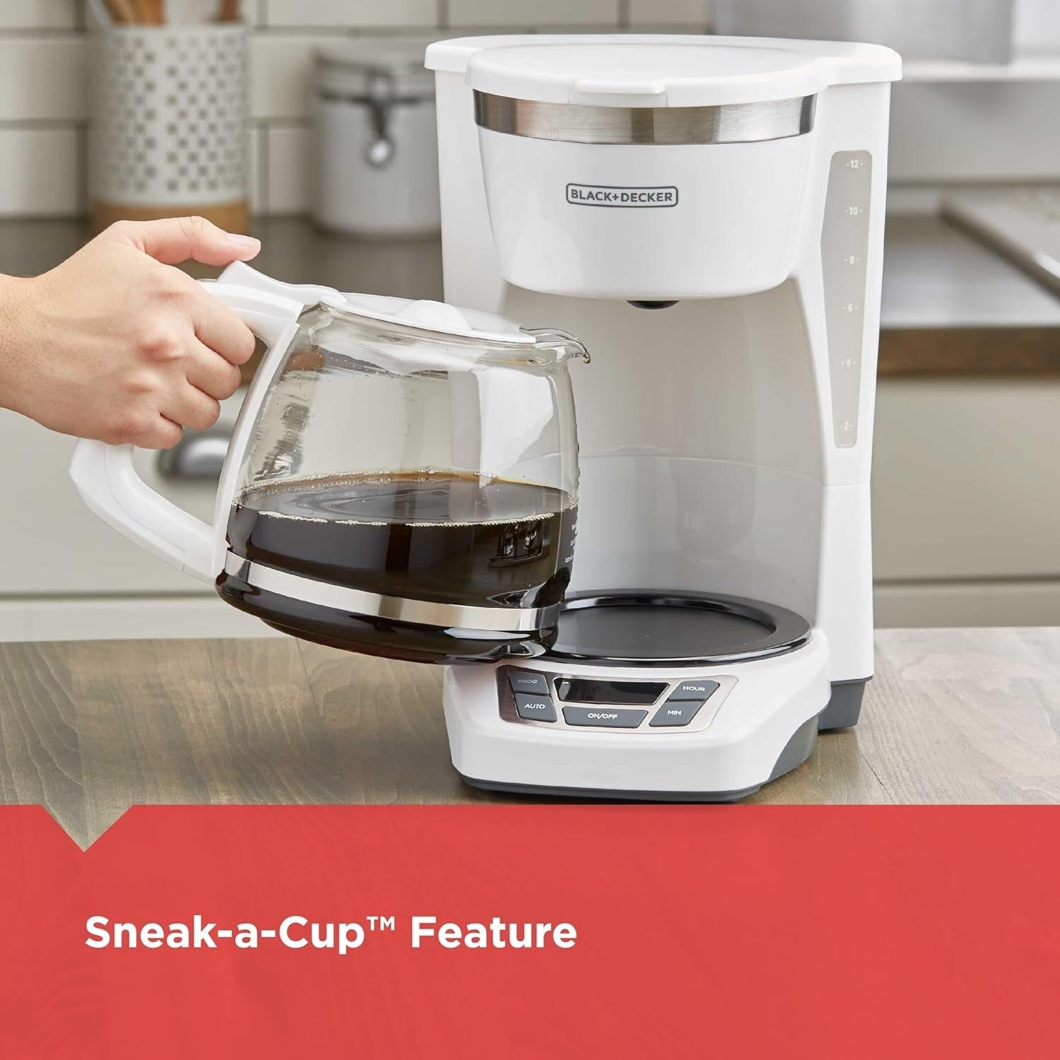 Cafetière numérique 12 tasses, programmable, filtre lavable, Sneak-A-Cup, infusion automatique, maintien de la chaleur, blanche