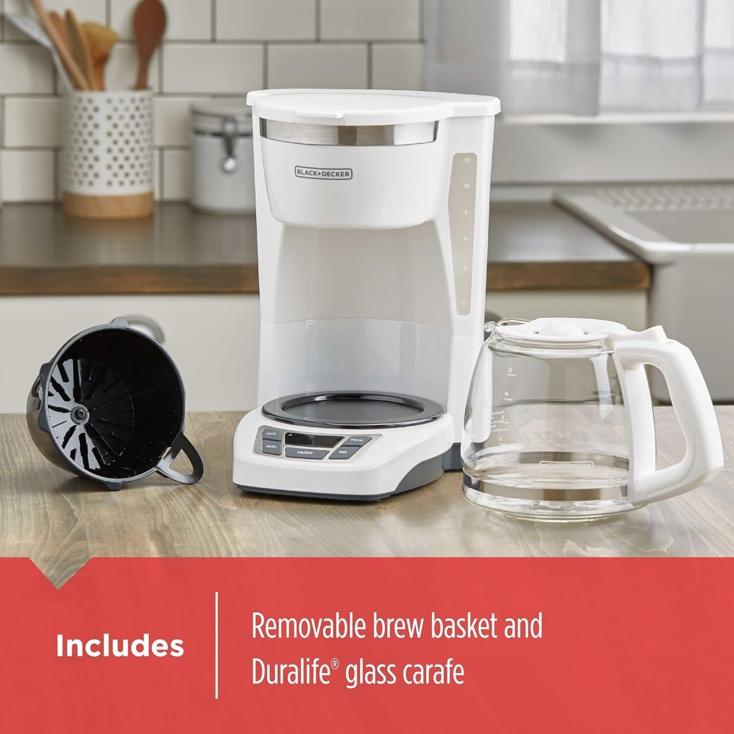 Cafetière numérique 12 tasses, programmable, filtre lavable, Sneak-A-Cup, infusion automatique, maintien de la chaleur, blanche