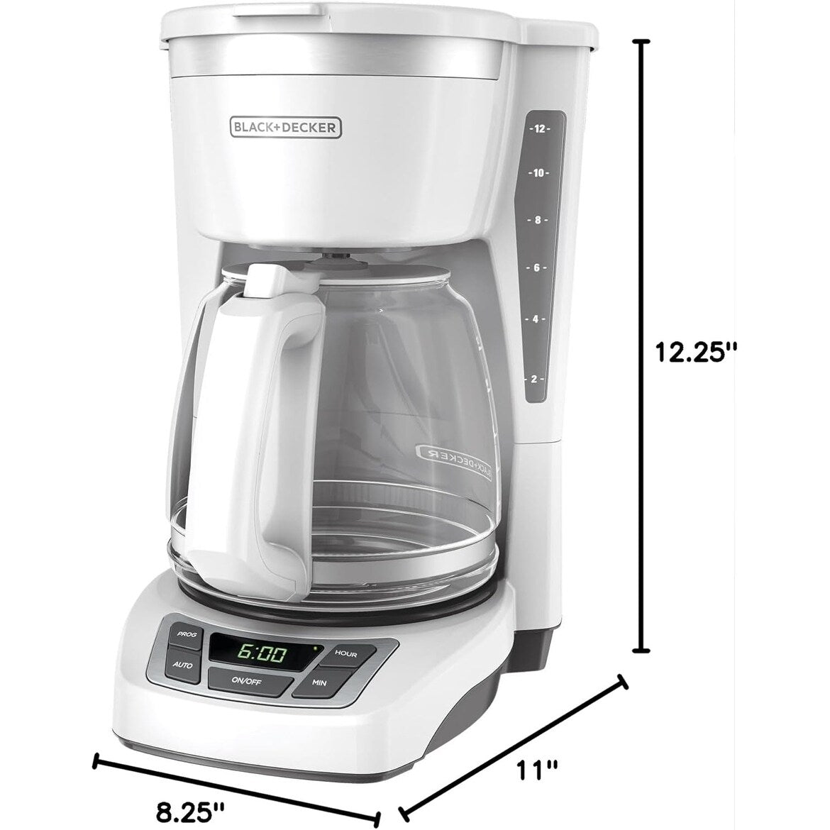 Cafetière numérique 12 tasses, programmable, filtre lavable, Sneak-A-Cup, infusion automatique, maintien de la chaleur, blanche