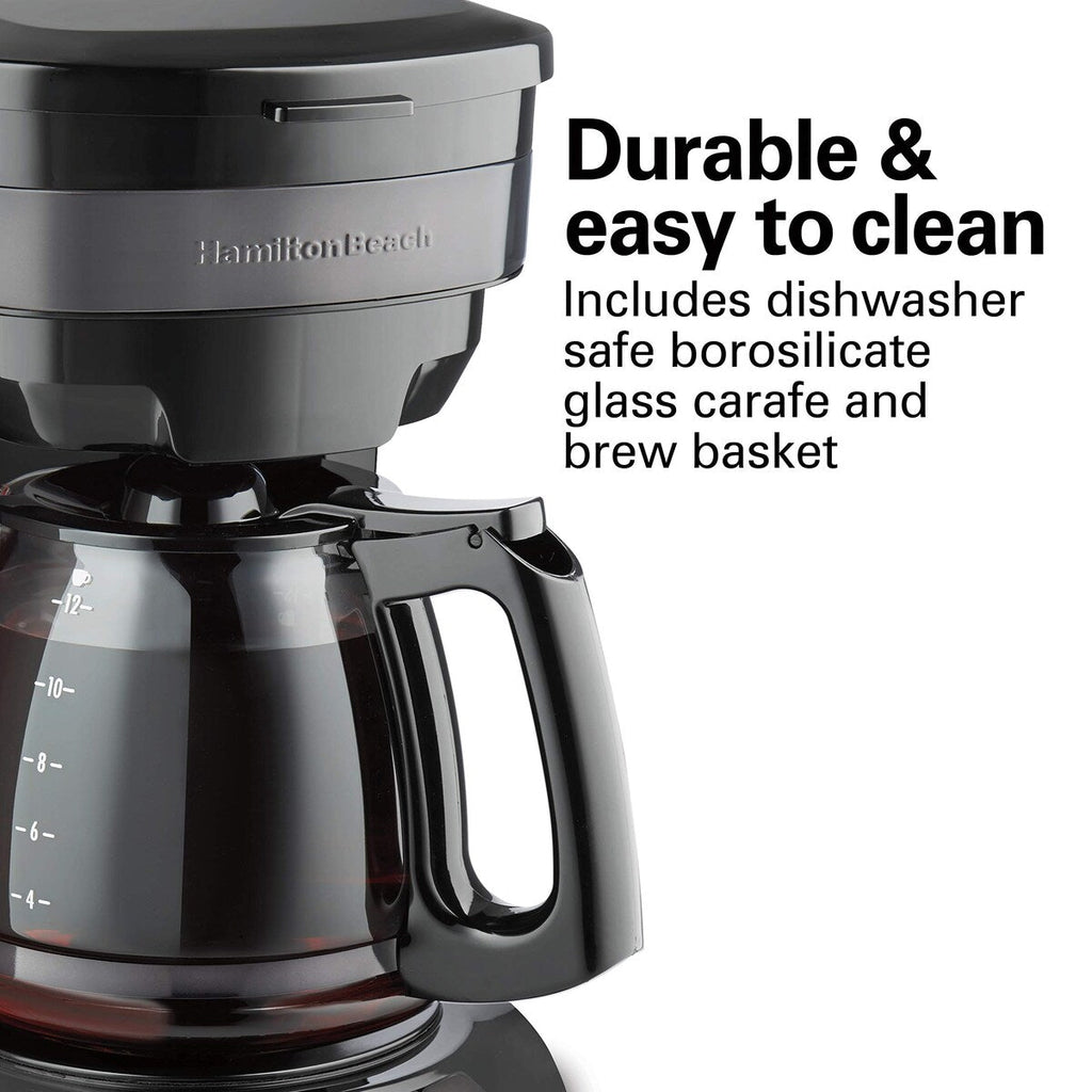 Cafetière goutte à goutte programmable 12 tasses avec 3 options d'infusion, carafe en verre, pause et versement automatiques, acier inoxydable noir (46293)