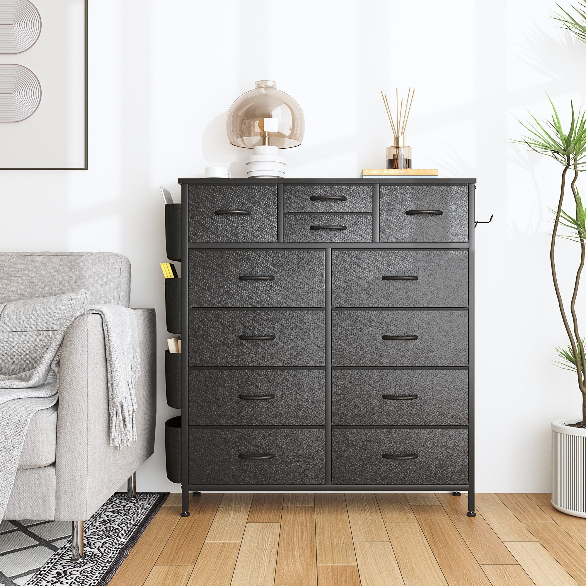 Commode haute en tissu à 12 tiroirs pour chambre à coucher