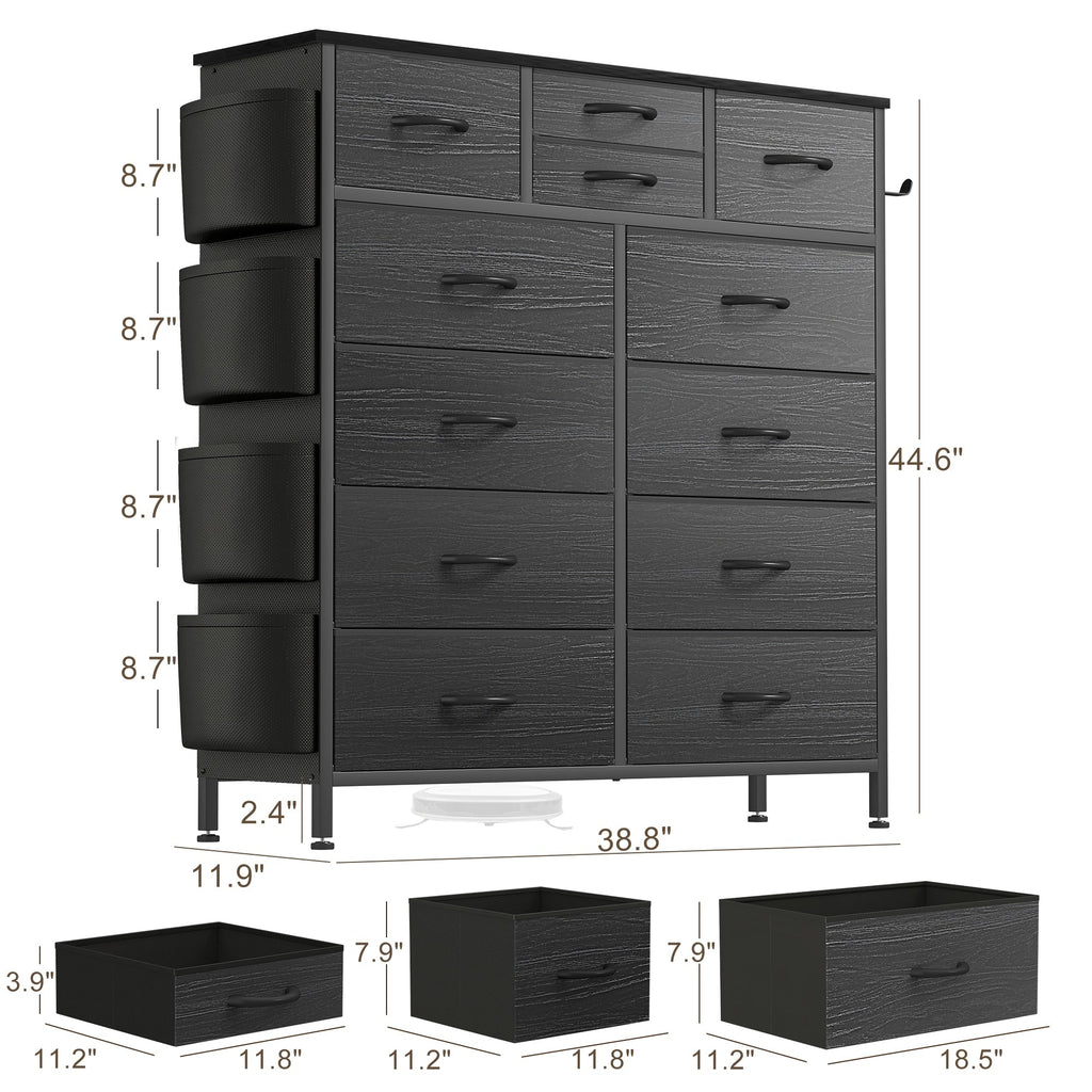 Commode haute en tissu à 12 tiroirs pour chambre à coucher