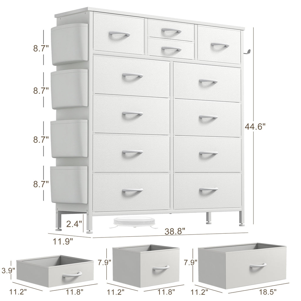 Commode haute en tissu à 12 tiroirs pour chambre à coucher