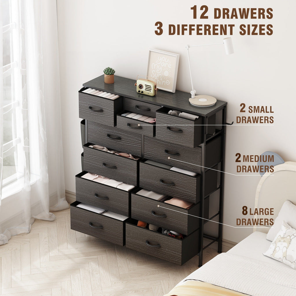 Commode haute en tissu à 12 tiroirs pour chambre à coucher