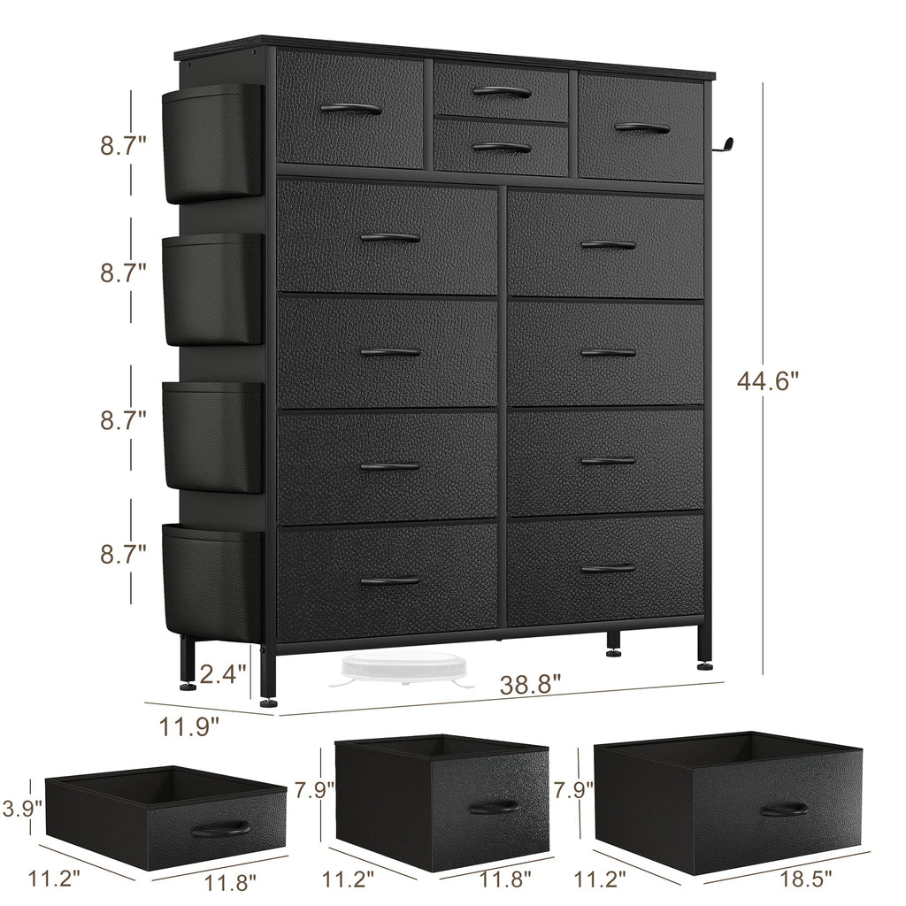 Commode haute en tissu à 12 tiroirs pour chambre à coucher