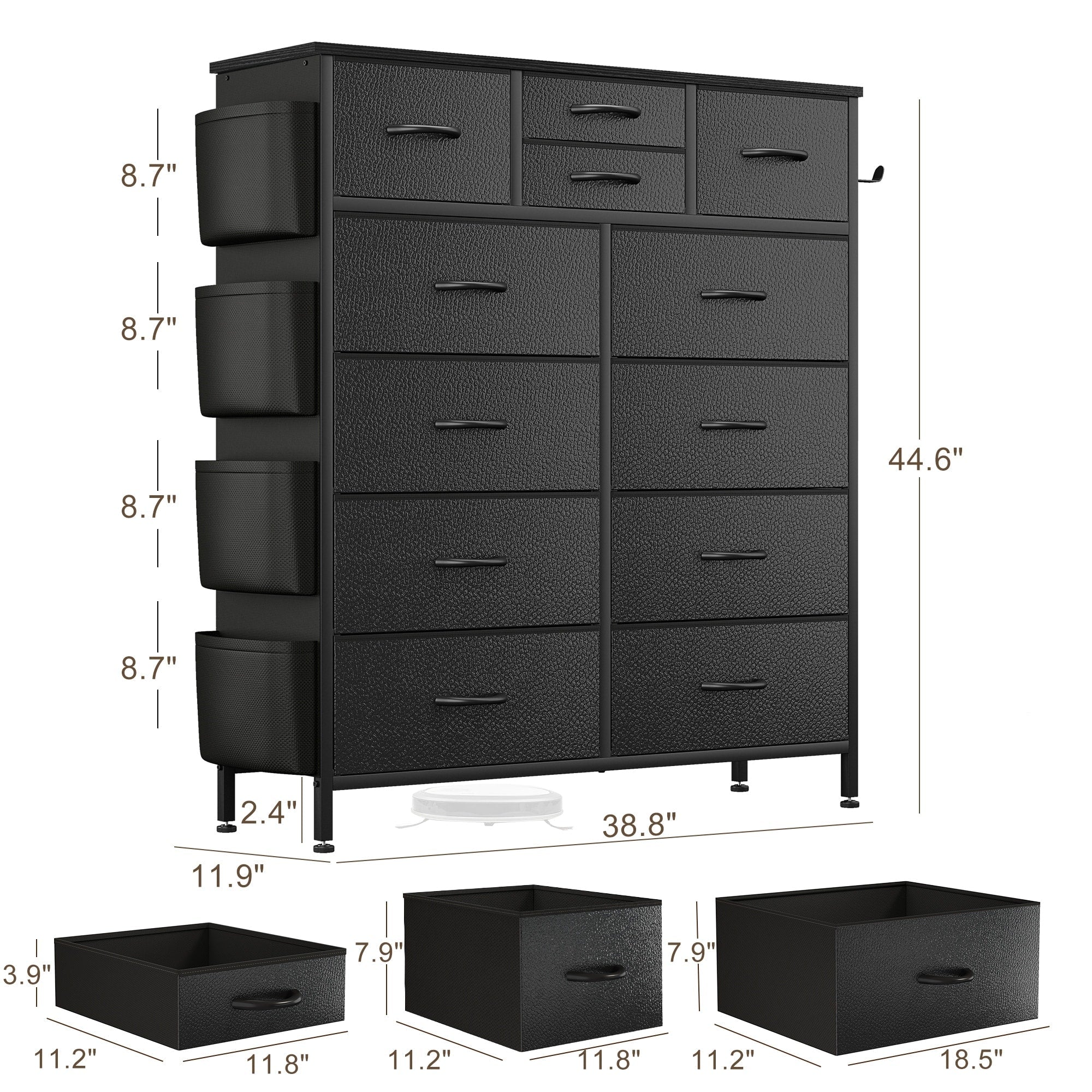 Commode haute en tissu à 12 tiroirs pour chambre à coucher