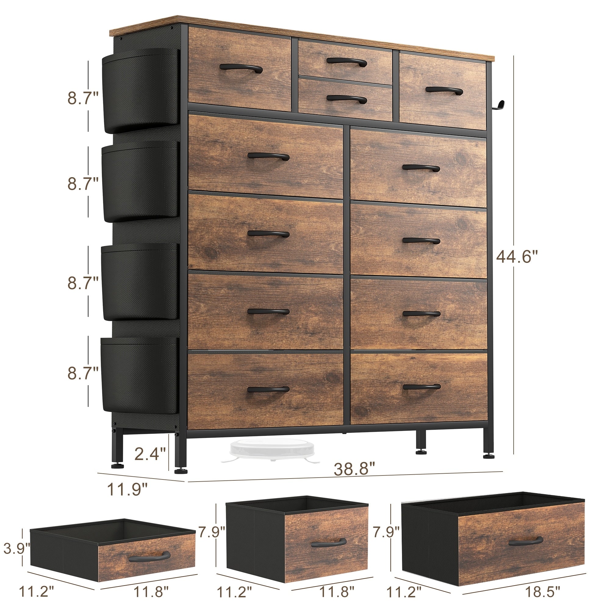 Commode haute en tissu à 12 tiroirs pour chambre à coucher
