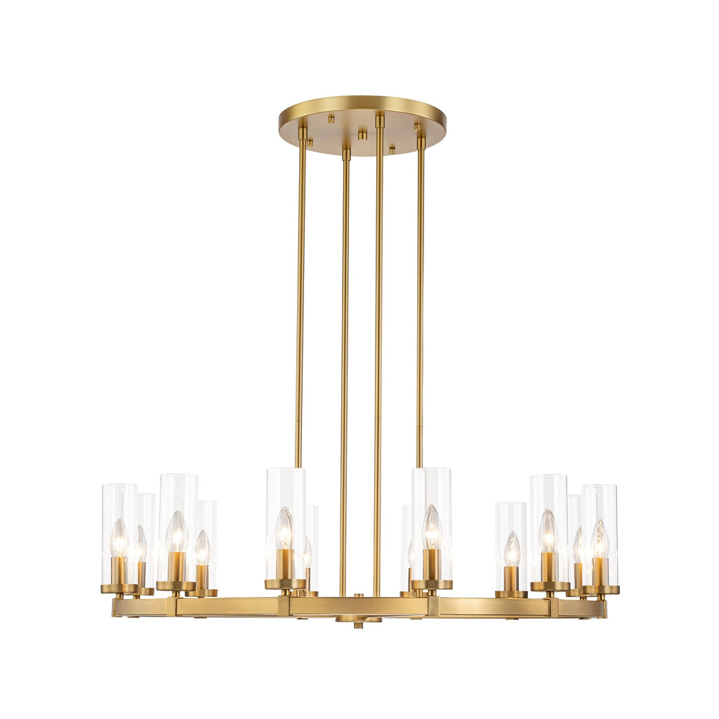 Lustre à 12 lumières en forme de roue de chariot, style moderne du milieu du siècle, en verre transparent, de couleur or/noir, grand modèle