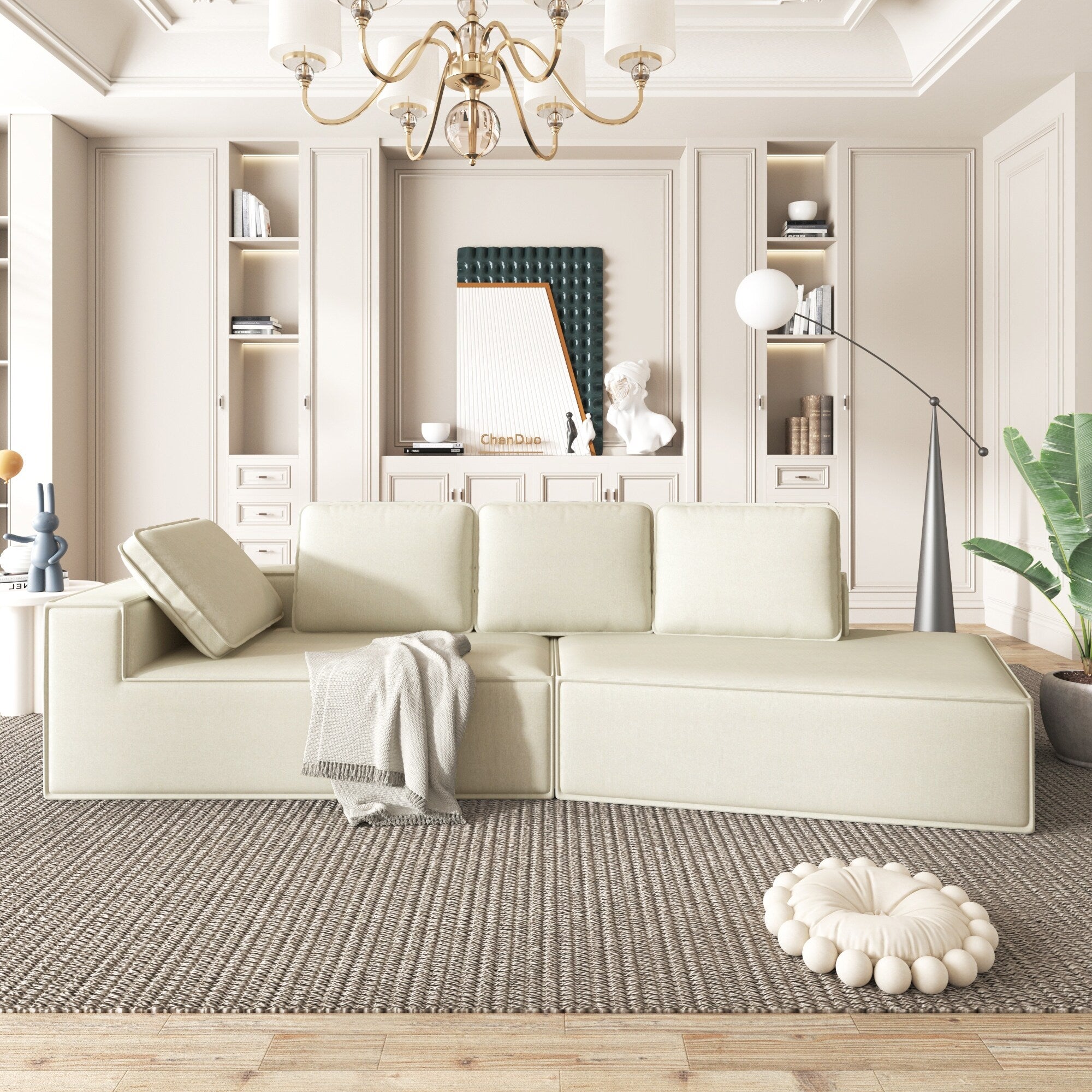 Canapé-lit d'intérieur moderne et élégant, 125 cm, aux lignes épurées, pour le salon, beige