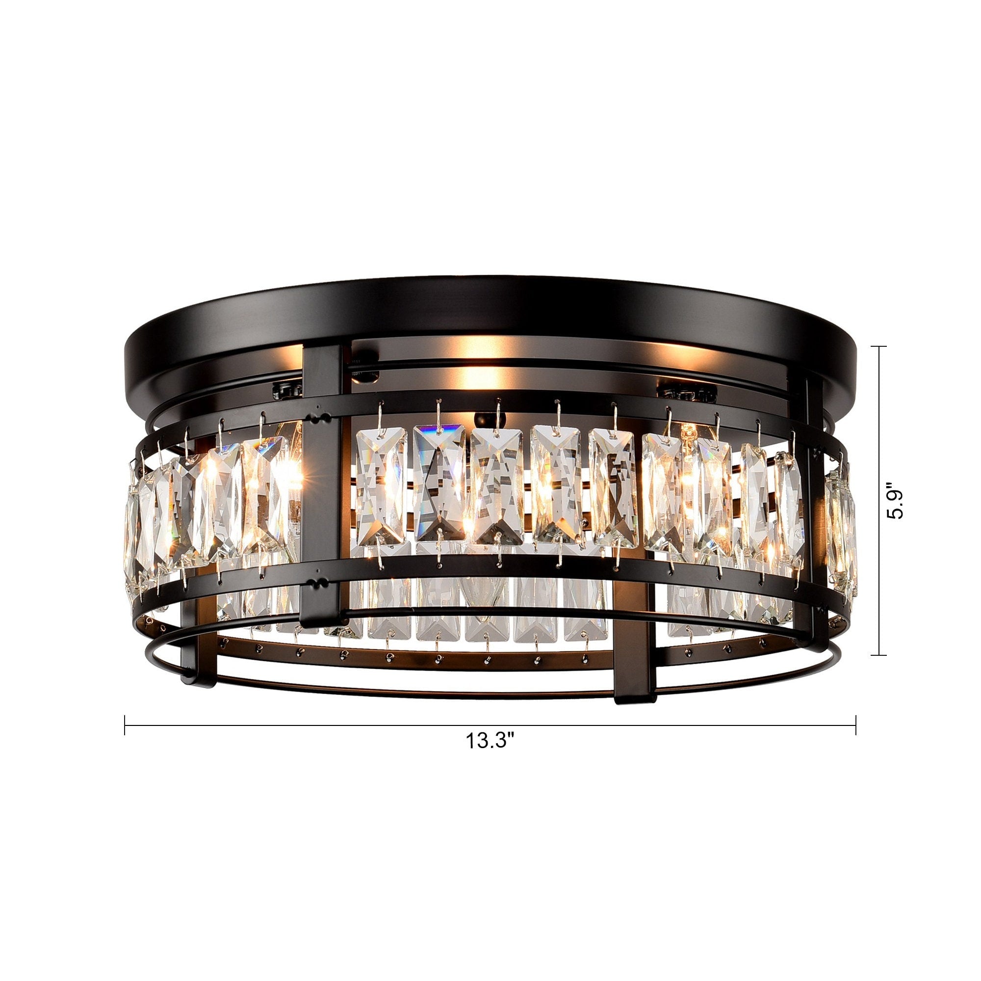 Lustre encastré moderne en cristal noir à 3 lumières pour couloir