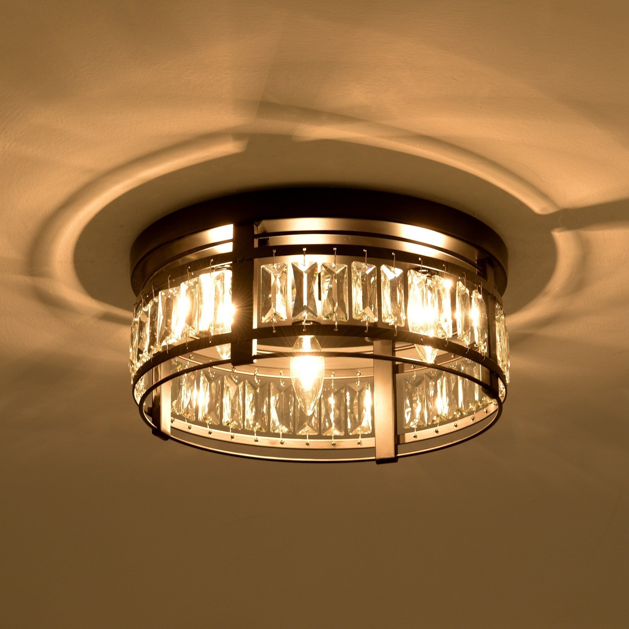 Lustre encastré moderne en cristal noir à 3 lumières pour couloir