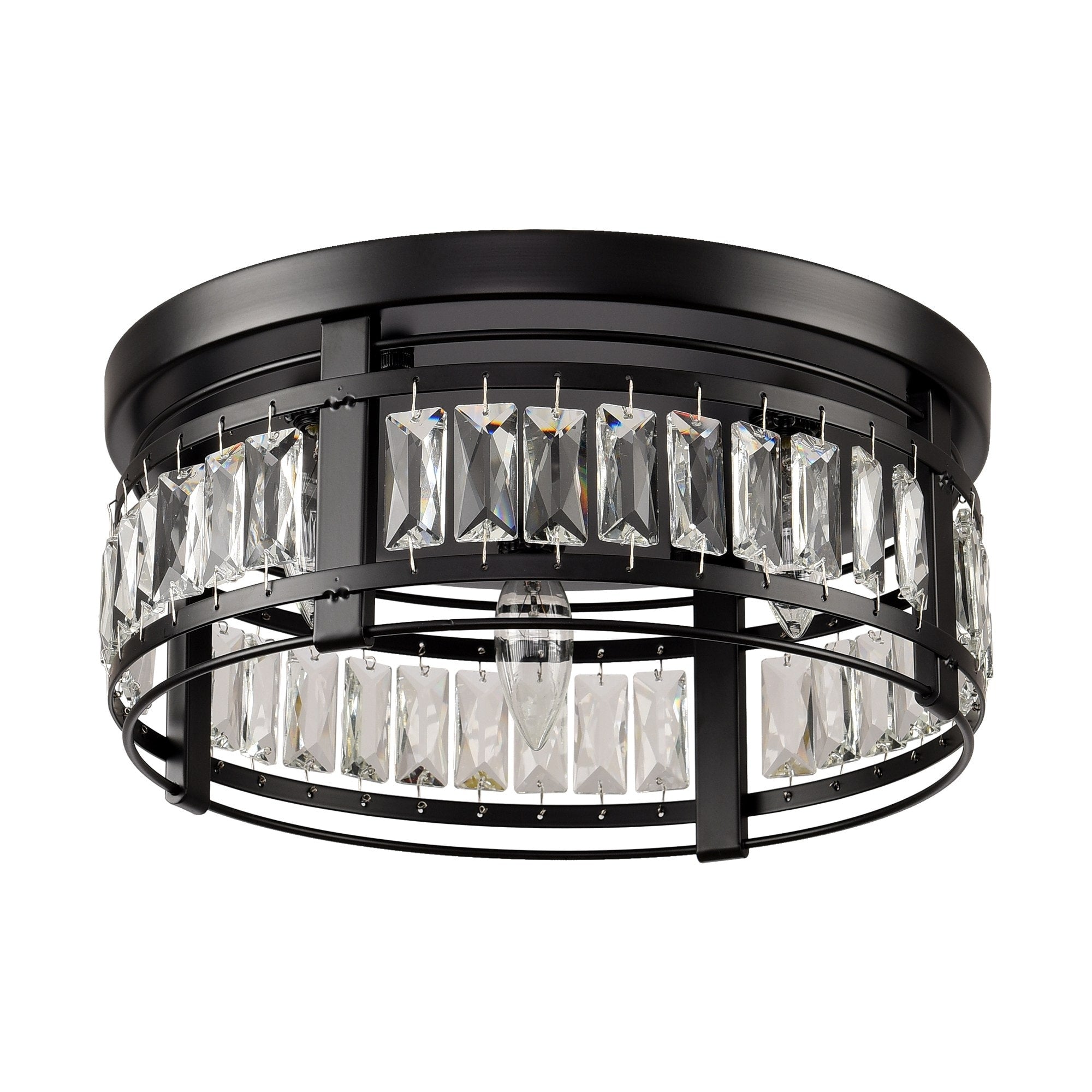 Lustre encastré moderne en cristal noir à 3 lumières pour couloir