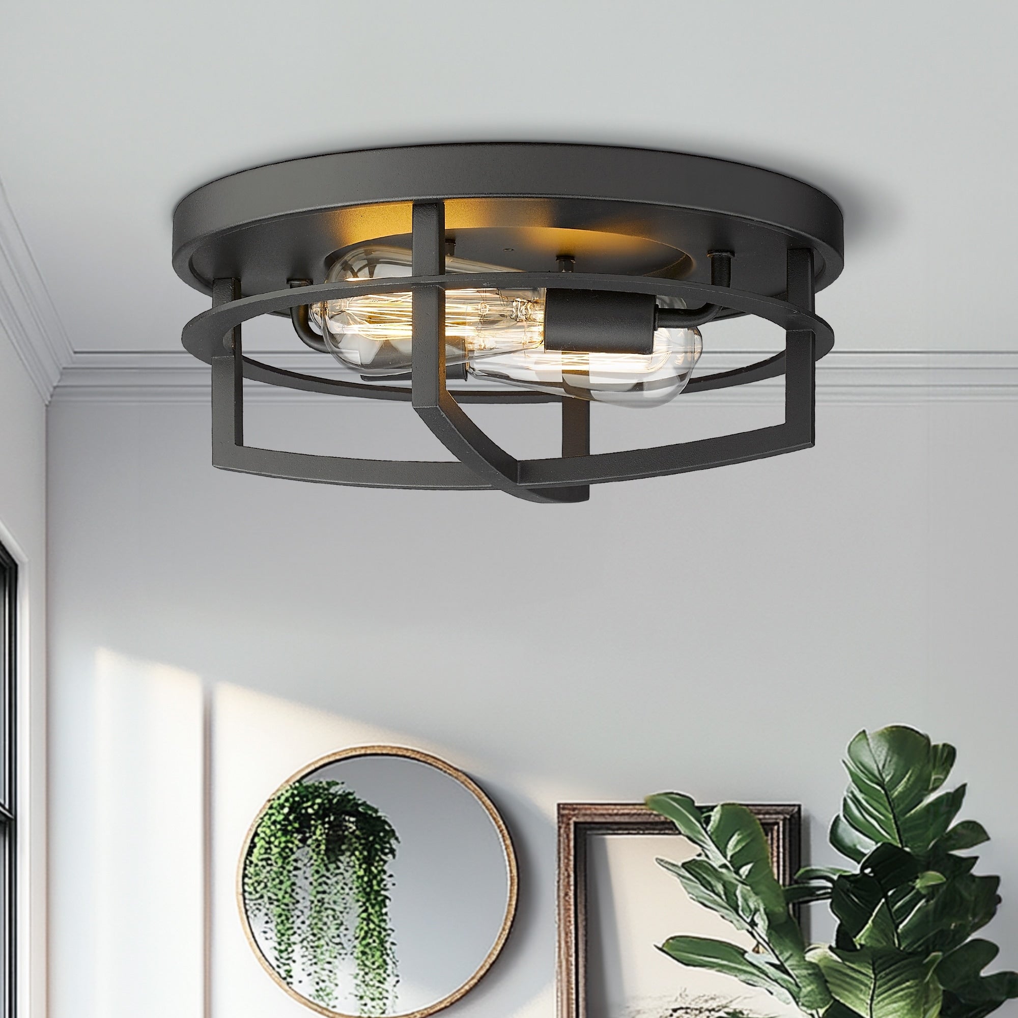 13 plafonniers industriels encastrés à 2 lumières