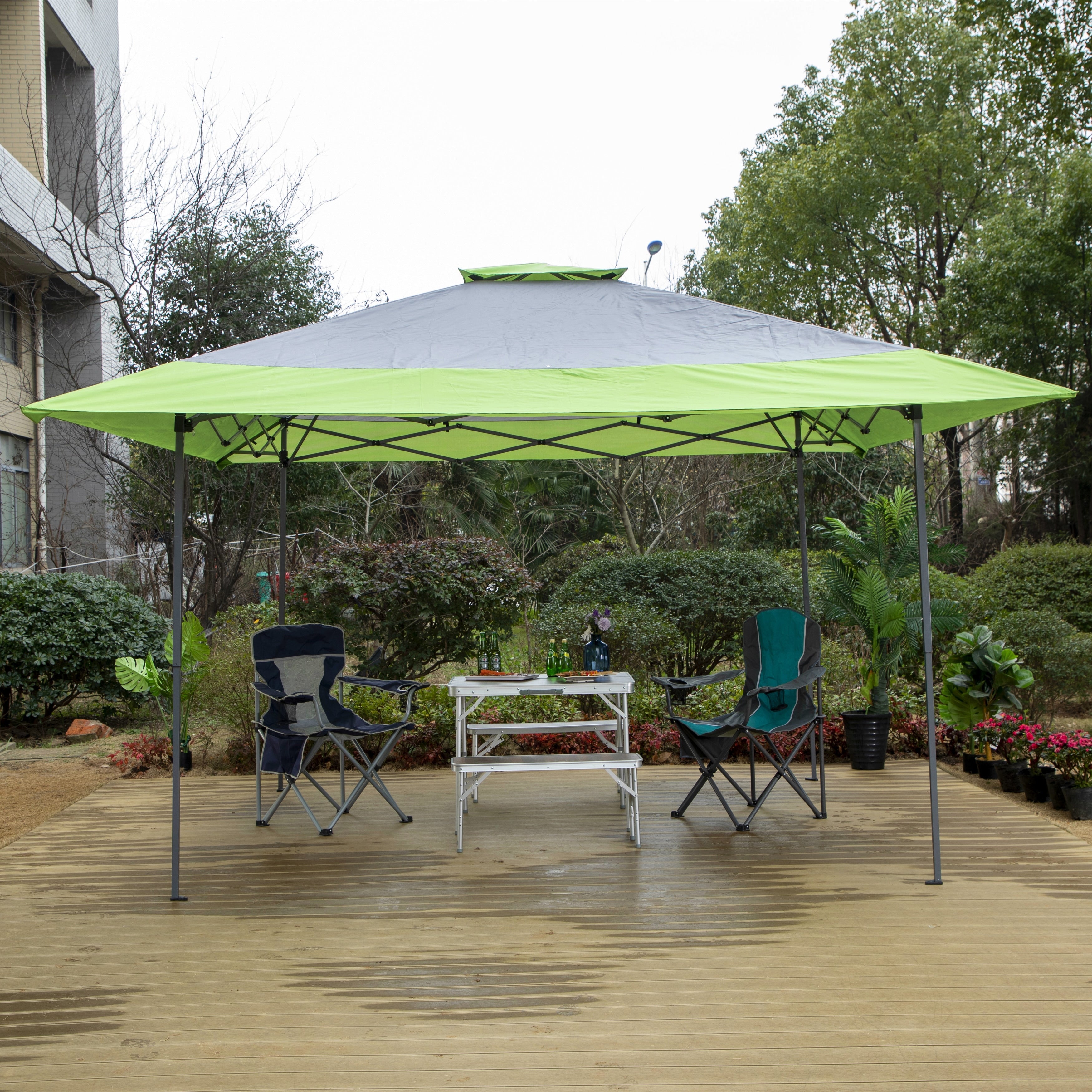 Gazebo de jardin renforcé escamotable avec rideau d'angle élégant - 13 x 13 pi
