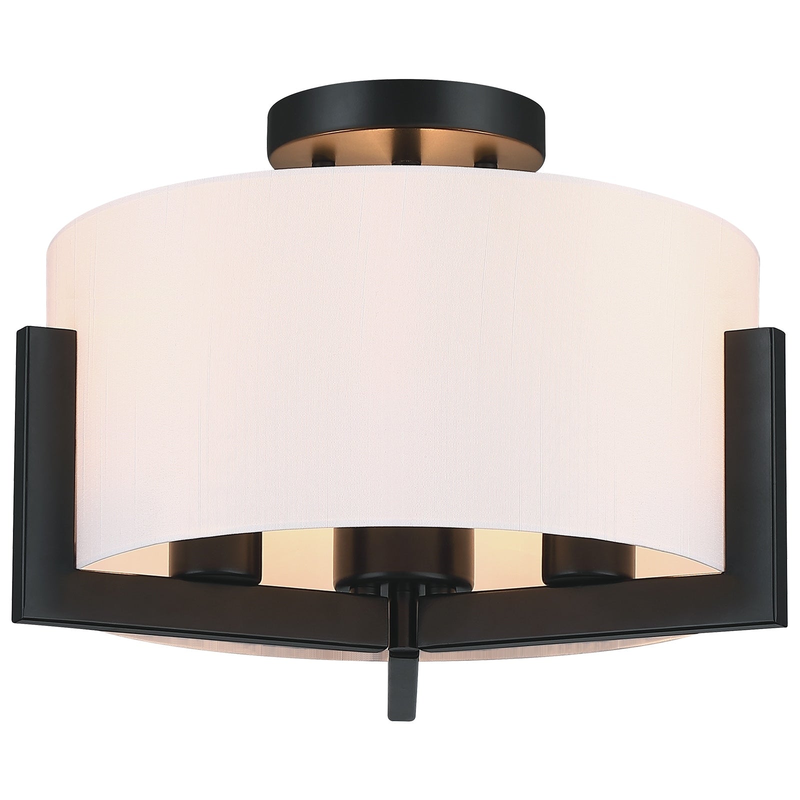 Plafonnier semi-encastré noir mat à 3 lumières de 14 po avec abat-jour tambour - 14 W