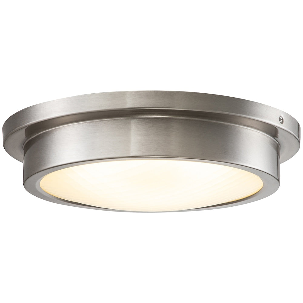 Plafonnier DEL 30 W 3000 K, nickel brossé, 14 po, avec abat-jour en verre rayé - Nickel brossé