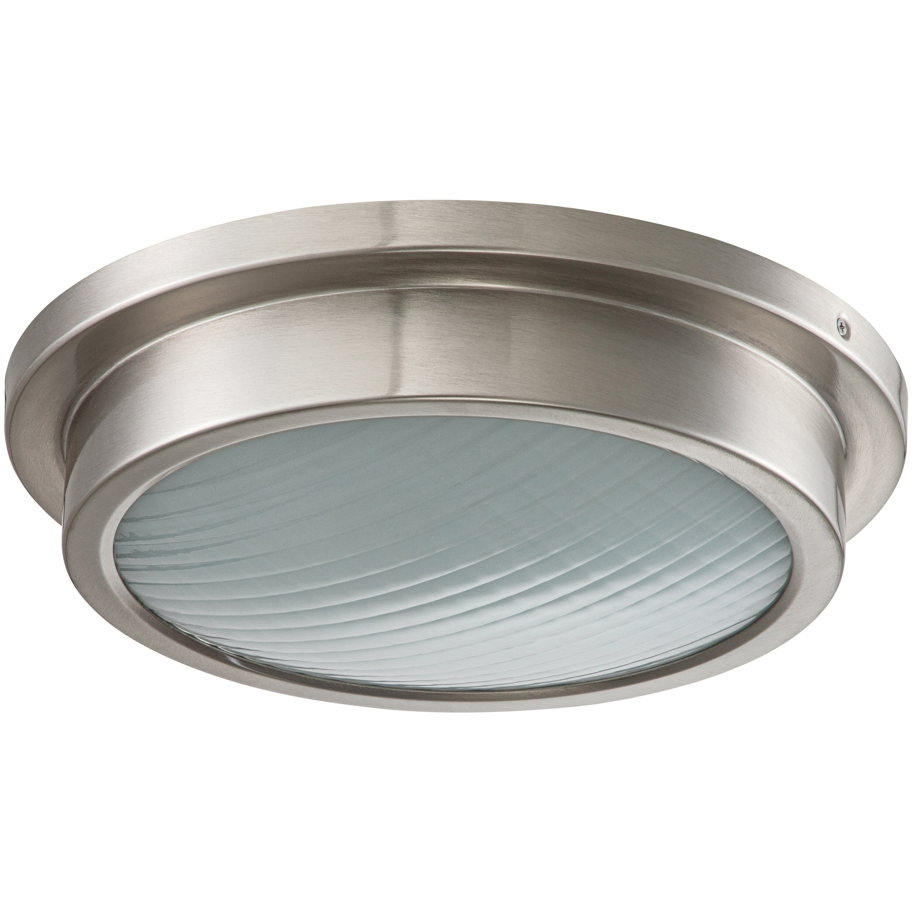 Plafonnier DEL 30 W 3000 K, nickel brossé, 14 po, avec abat-jour en verre rayé - Nickel brossé
