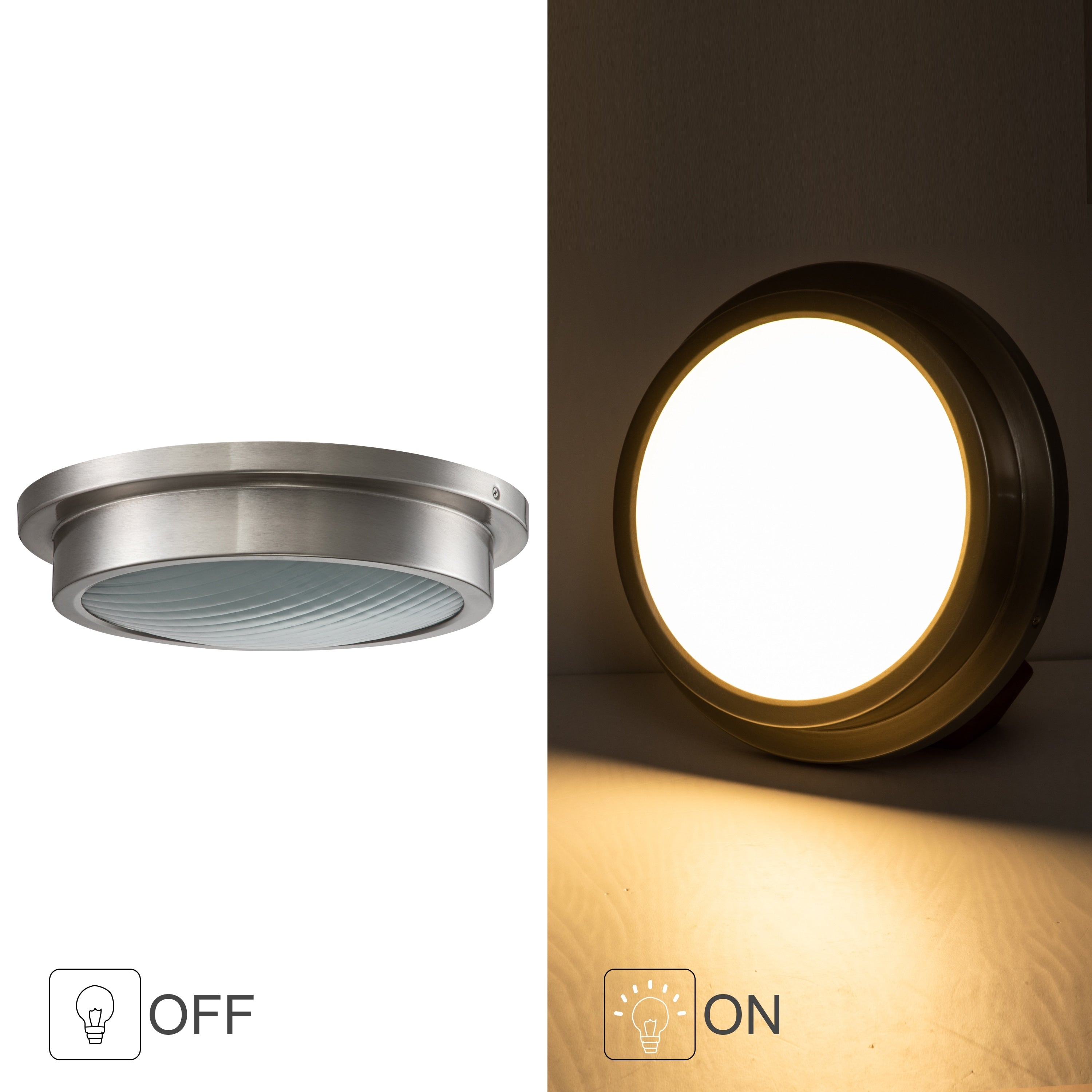 Plafonnier DEL 30 W 3000 K, nickel brossé, 14 po, avec abat-jour en verre rayé - Nickel brossé