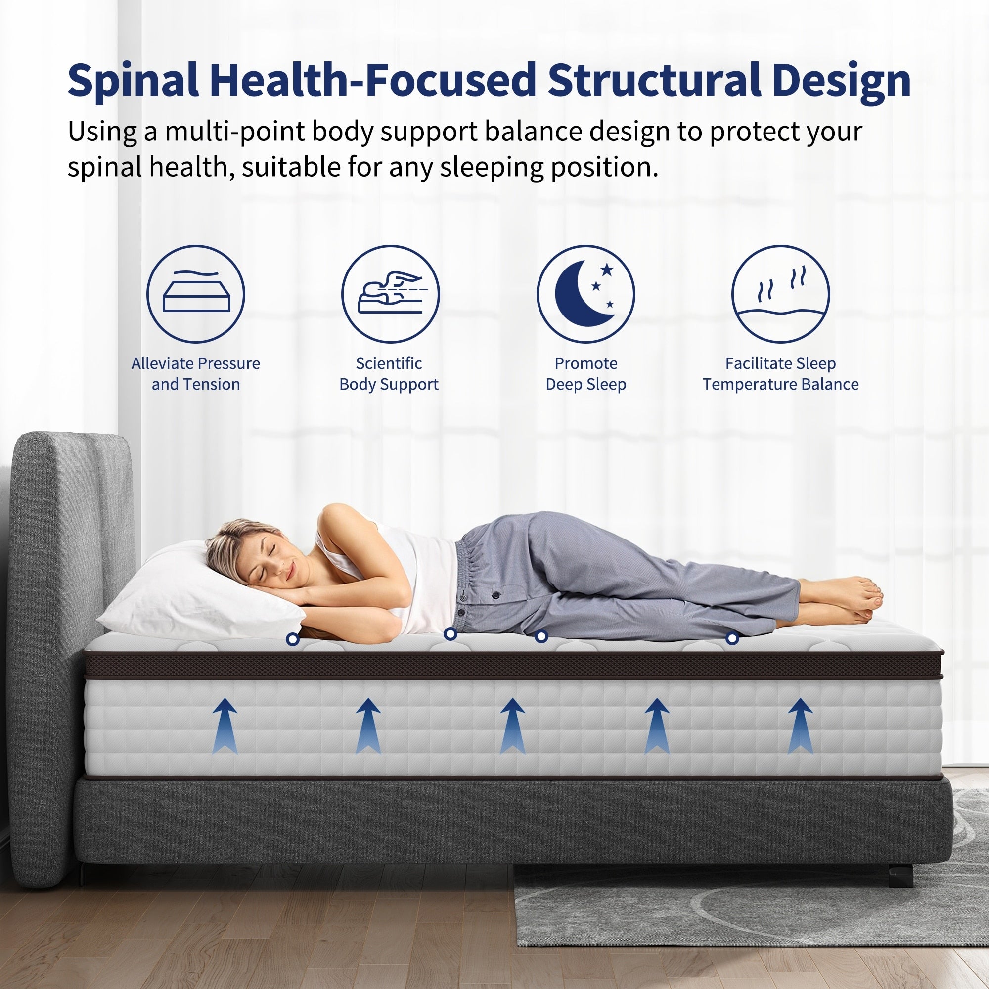Matelas hybride 14 - Mousse à mémoire de forme en gel de charbon de bambou et ressorts ensachés à 7 zones, fermeté moyenne, essai de 100 nuits