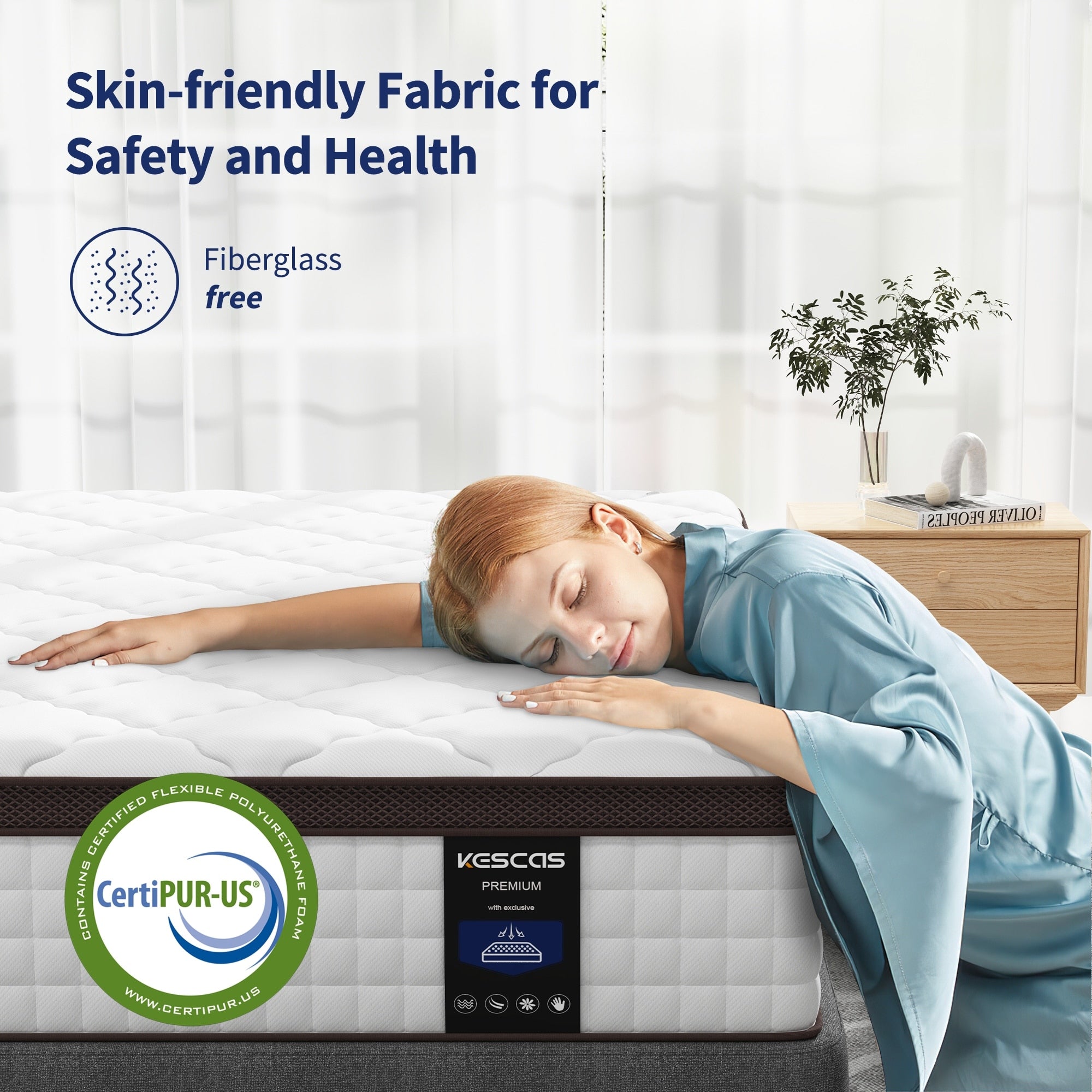 Matelas hybride 14 - Mousse à mémoire de forme en gel de charbon de bambou et ressorts ensachés à 7 zones, fermeté moyenne, essai de 100 nuits