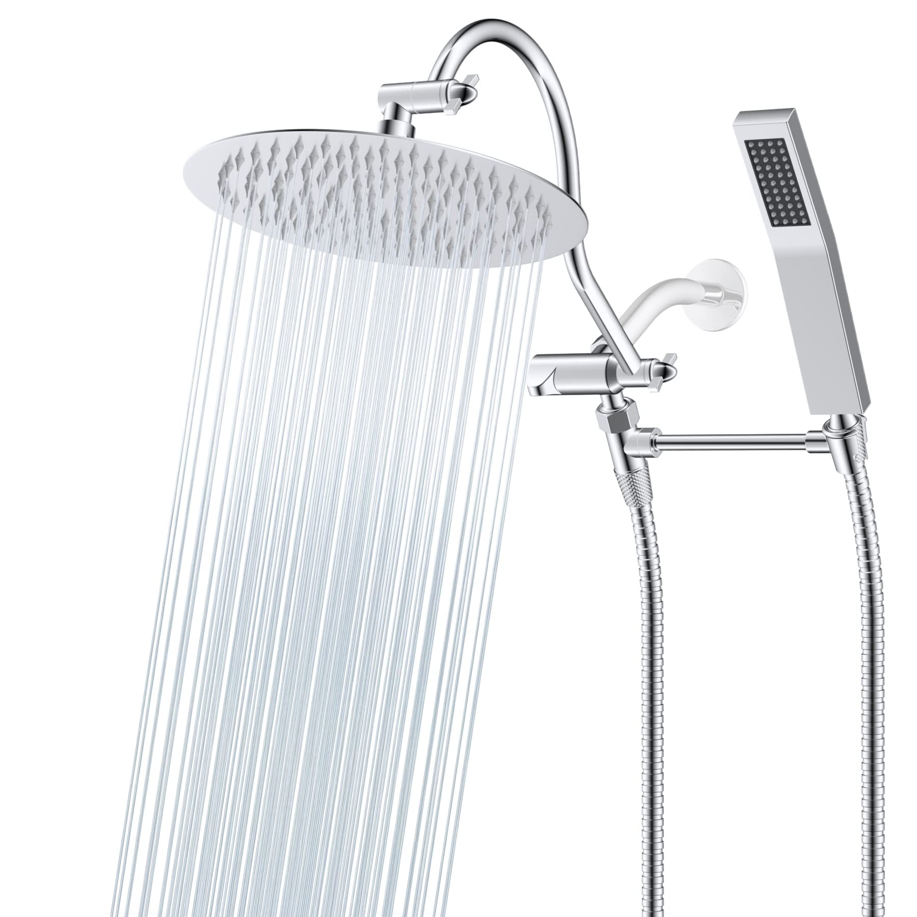 Pommeau de douche à effet pluie haute pression tout en métal de 10 pouces avec pommeau combiné