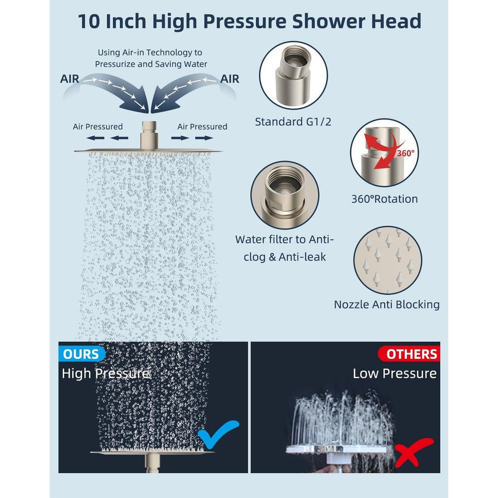 Pommeau de douche à effet pluie haute pression tout en métal de 10 pouces avec pommeau combiné