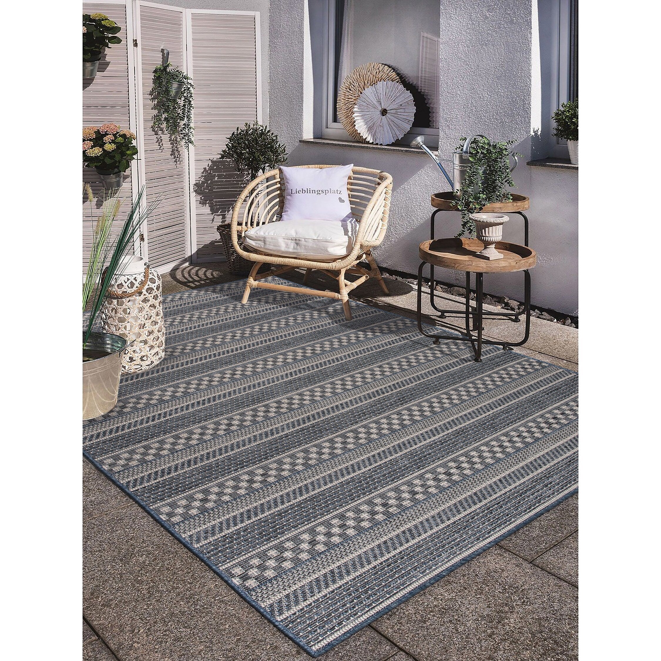 Tapis d'intérieur/extérieur à rayures géométriques bohèmes World Rug Gallery