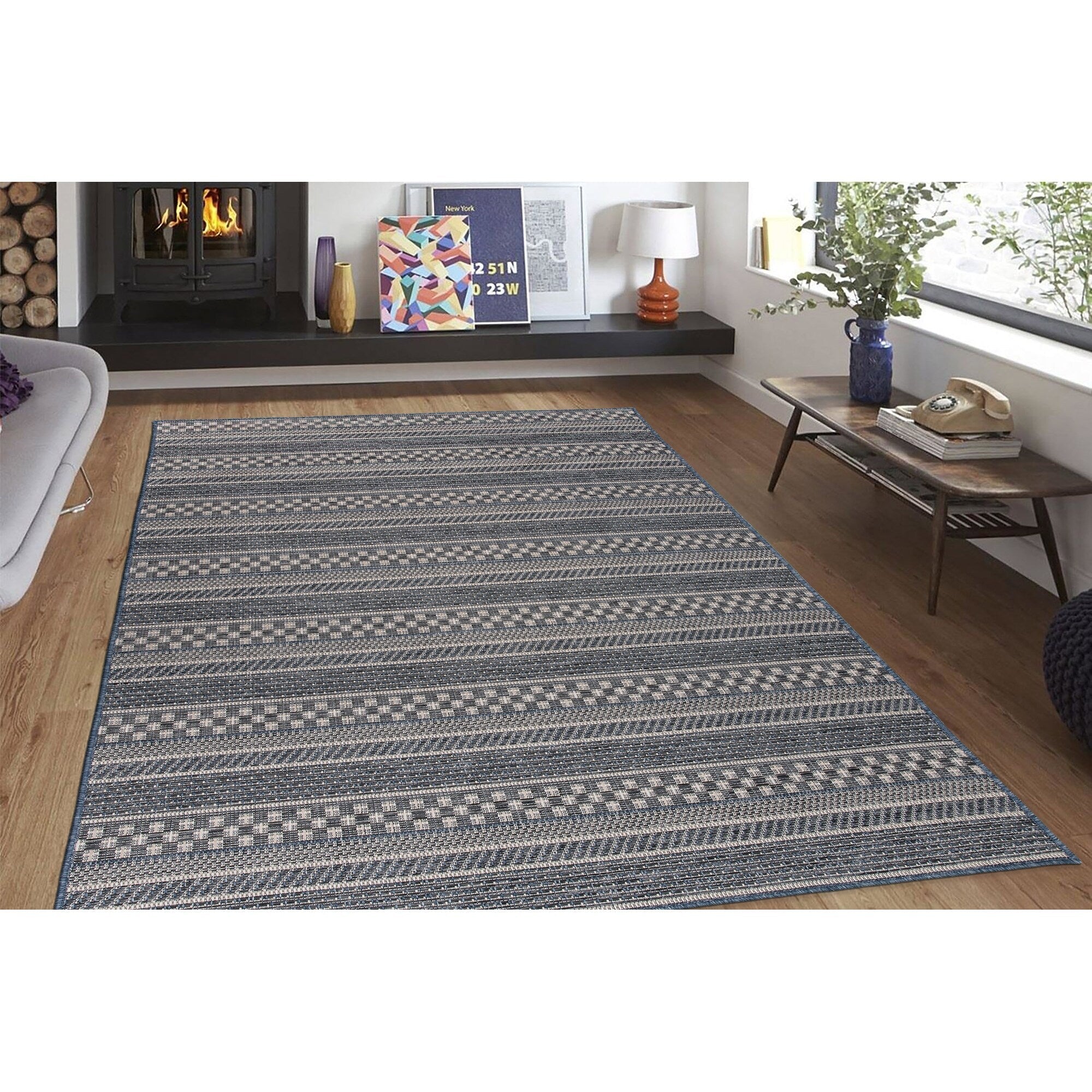 Tapis d'intérieur/extérieur à rayures géométriques bohèmes World Rug Gallery