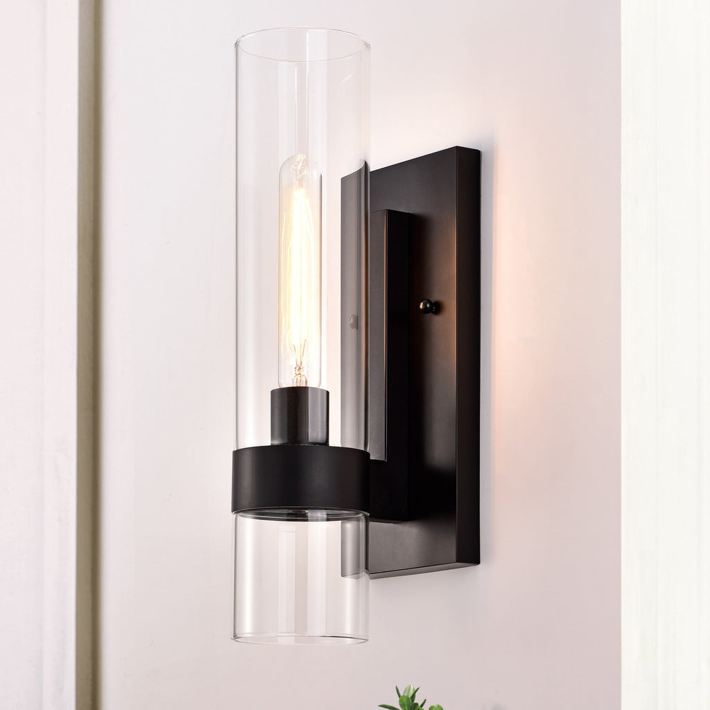 Applique murale cylindrique en verre transparent à 1 lumière