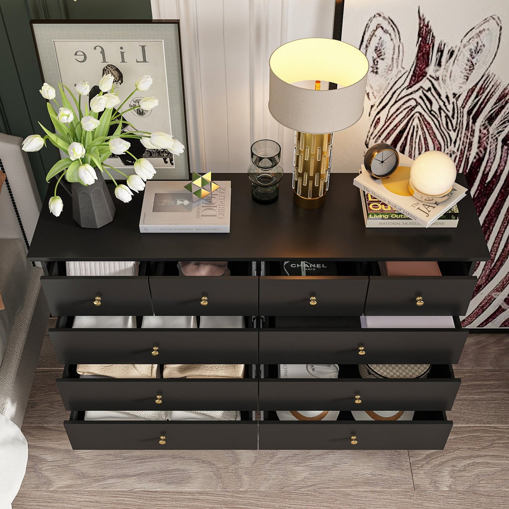 Commode double blanche à 10 tiroirs pour chambre à coucher, grand espace de rangement