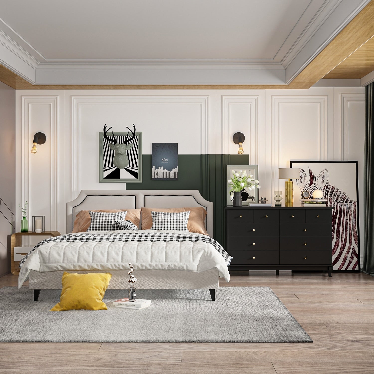 Commode double blanche à 10 tiroirs pour chambre à coucher, grand espace de rangement