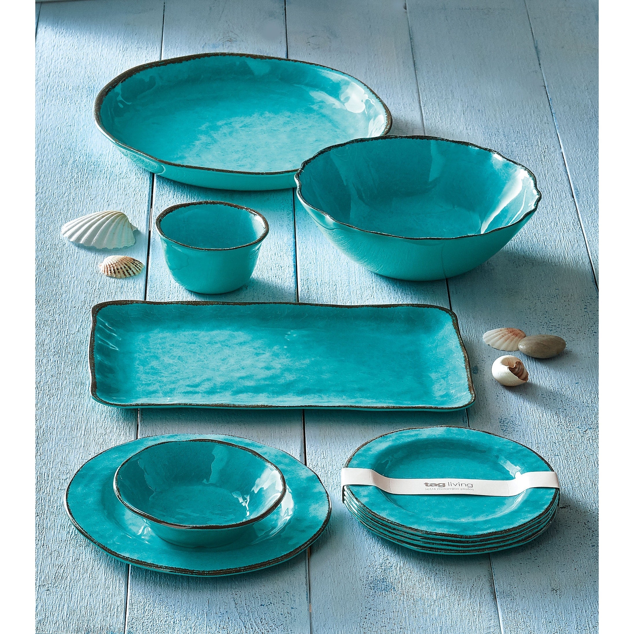 Ensemble de 4 assiettes de table en mélamine émaillée craquelée Veranda de 10,75 po, lavables au lave-vaisselle, pour l'intérieur et l'extérieur, bleu