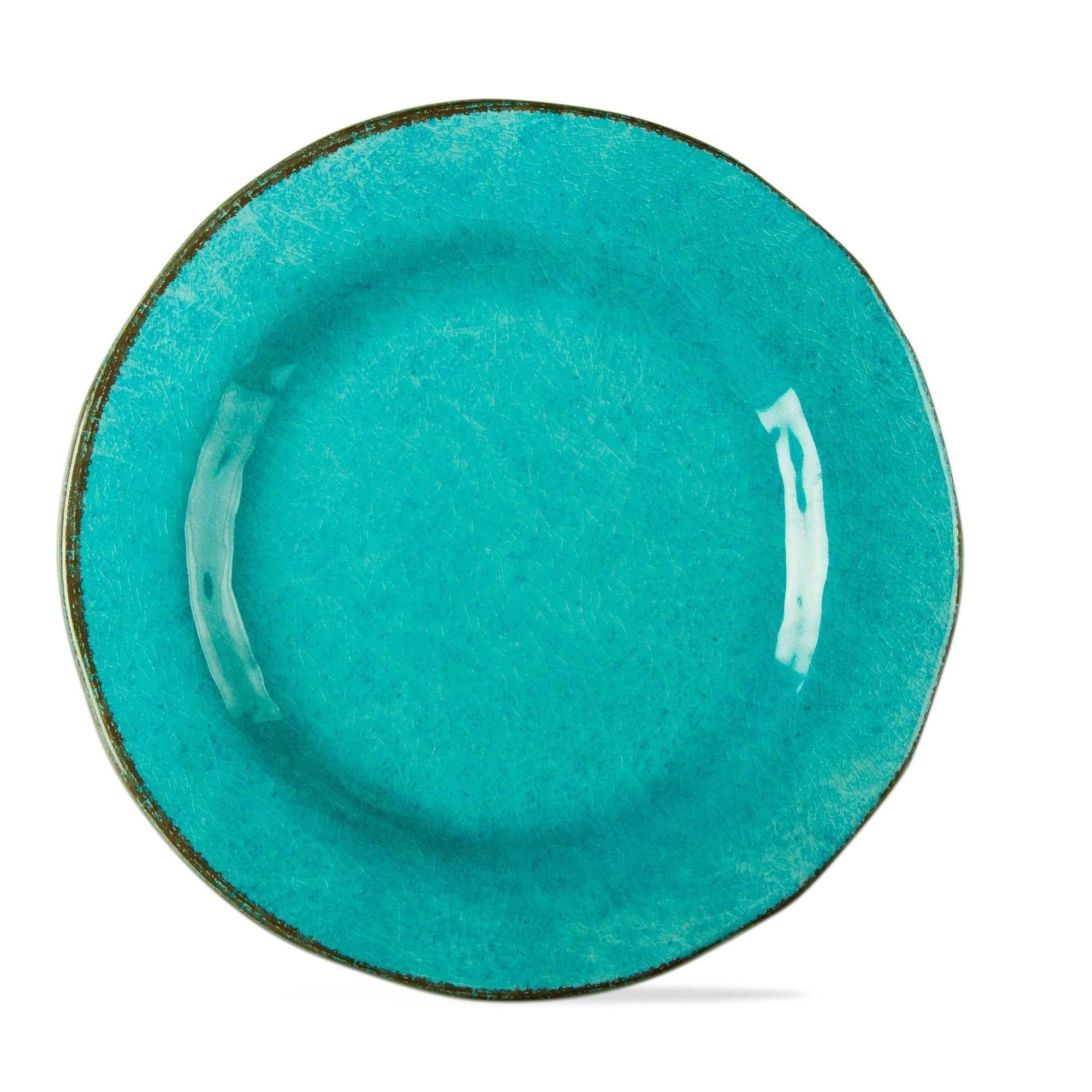 Ensemble de 4 assiettes de table en mélamine émaillée craquelée Veranda de 10,75 po, lavables au lave-vaisselle, pour l'intérieur et l'extérieur, bleu