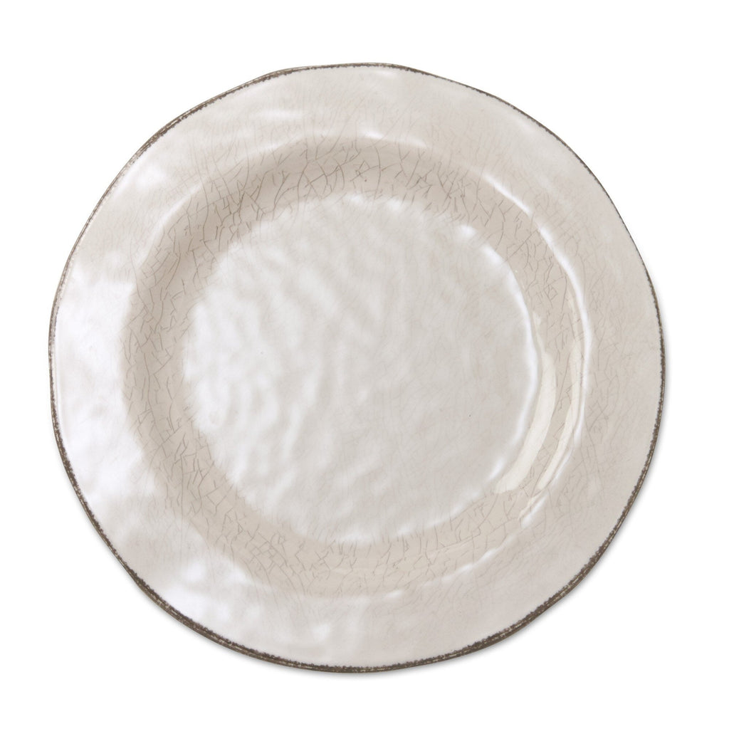 Ensemble de 4 assiettes de table en mélamine émaillée craquelée Veranda de 10,75 po, lavables au lave-vaisselle, pour l'intérieur et l'extérieur, couleur ivoire