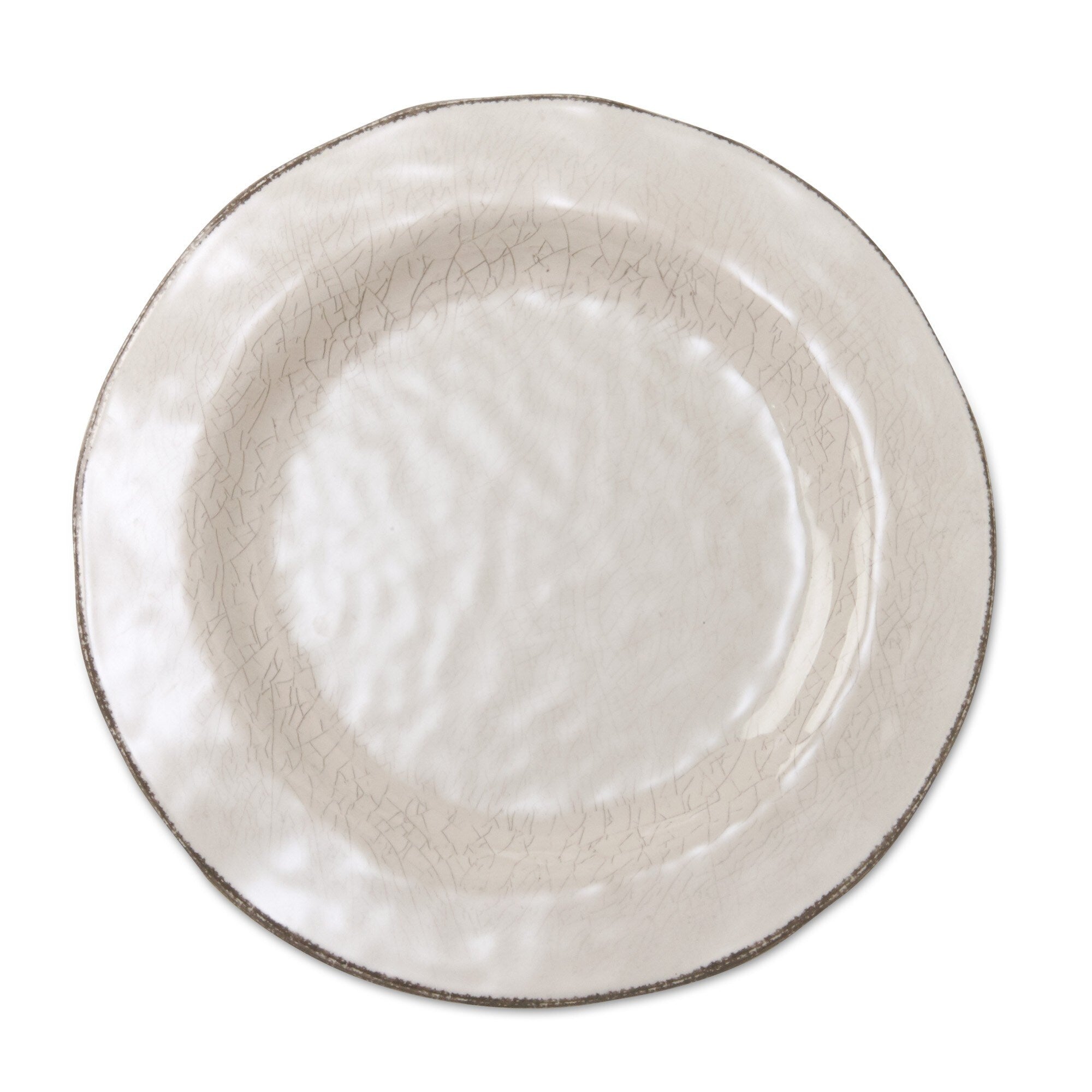 Ensemble de 4 assiettes de table en mélamine émaillée craquelée Veranda de 10,75 po, lavables au lave-vaisselle, pour l'intérieur et l'extérieur, couleur ivoire