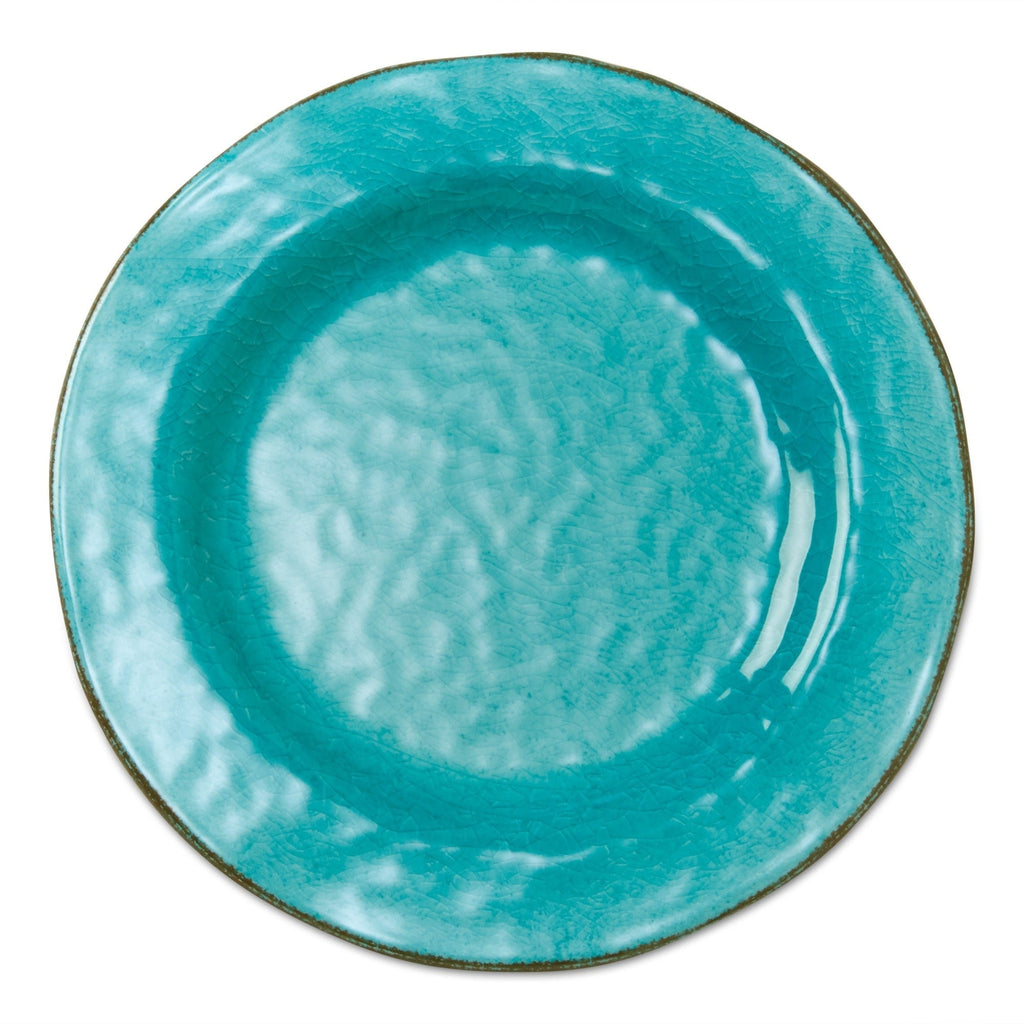 Ensemble de 4 assiettes de table en mélamine émaillée craquelée Veranda de 10,75 po, lavables au lave-vaisselle, pour l'intérieur et l'extérieur, bleu