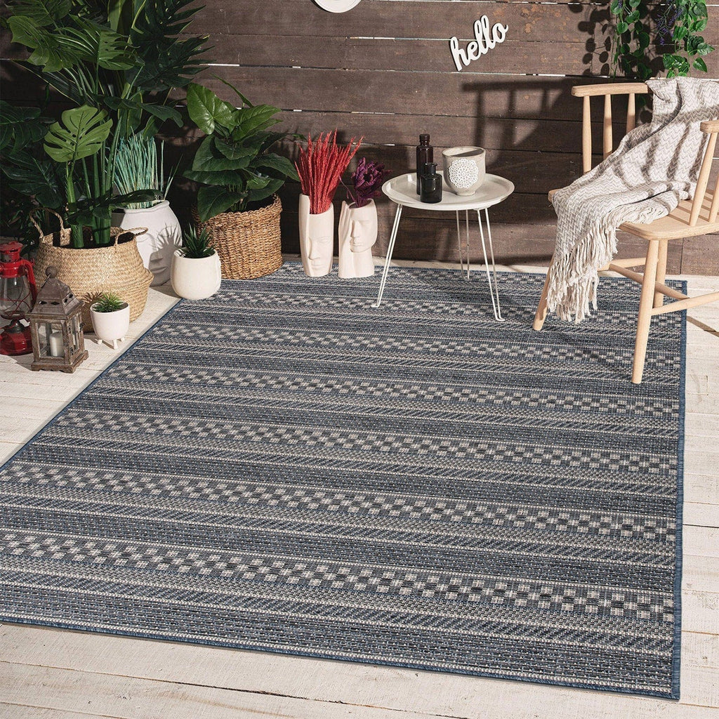 Tapis d'intérieur/extérieur à rayures géométriques bohèmes World Rug Gallery