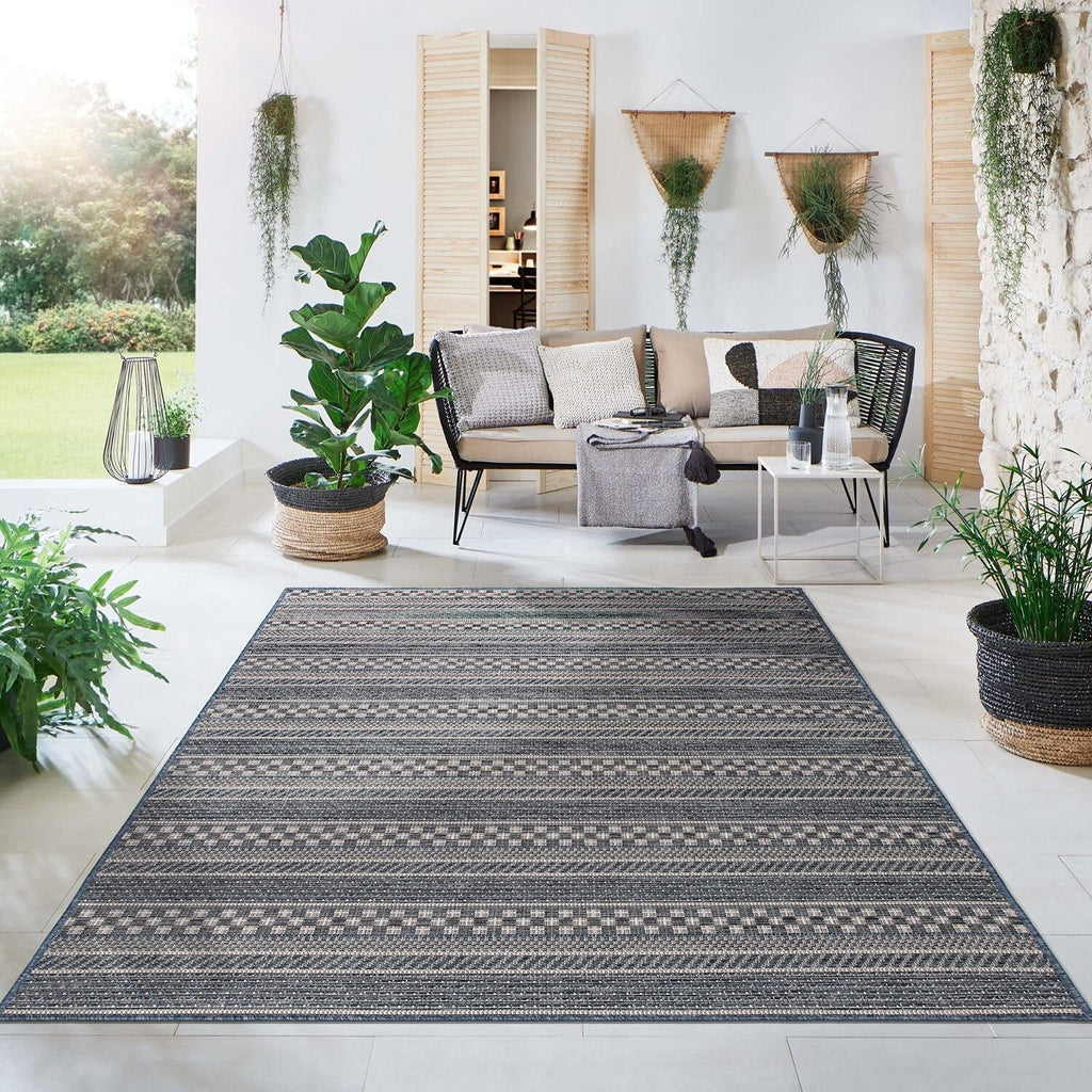 Tapis d'intérieur/extérieur à rayures géométriques bohèmes World Rug Gallery