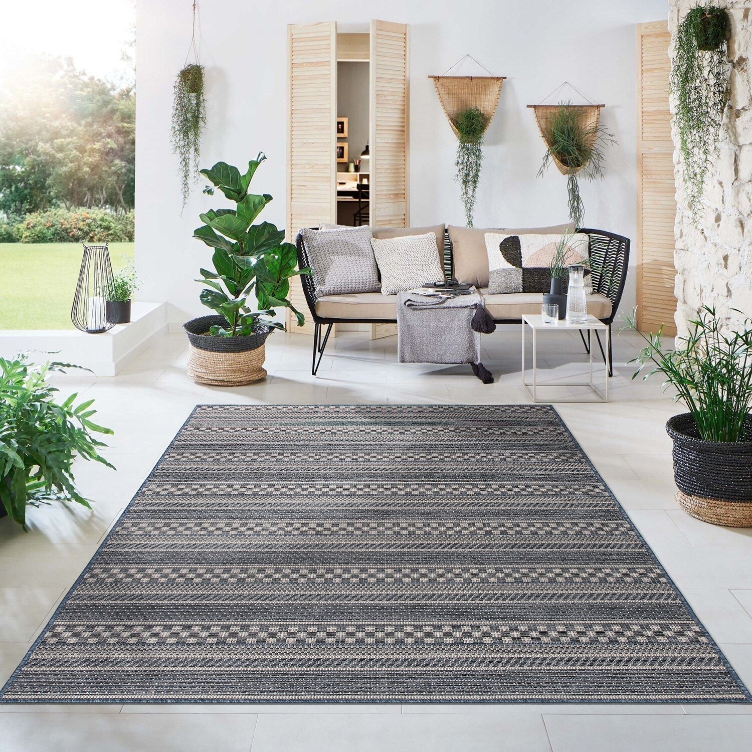 Tapis d'intérieur/extérieur à rayures géométriques bohèmes World Rug Gallery